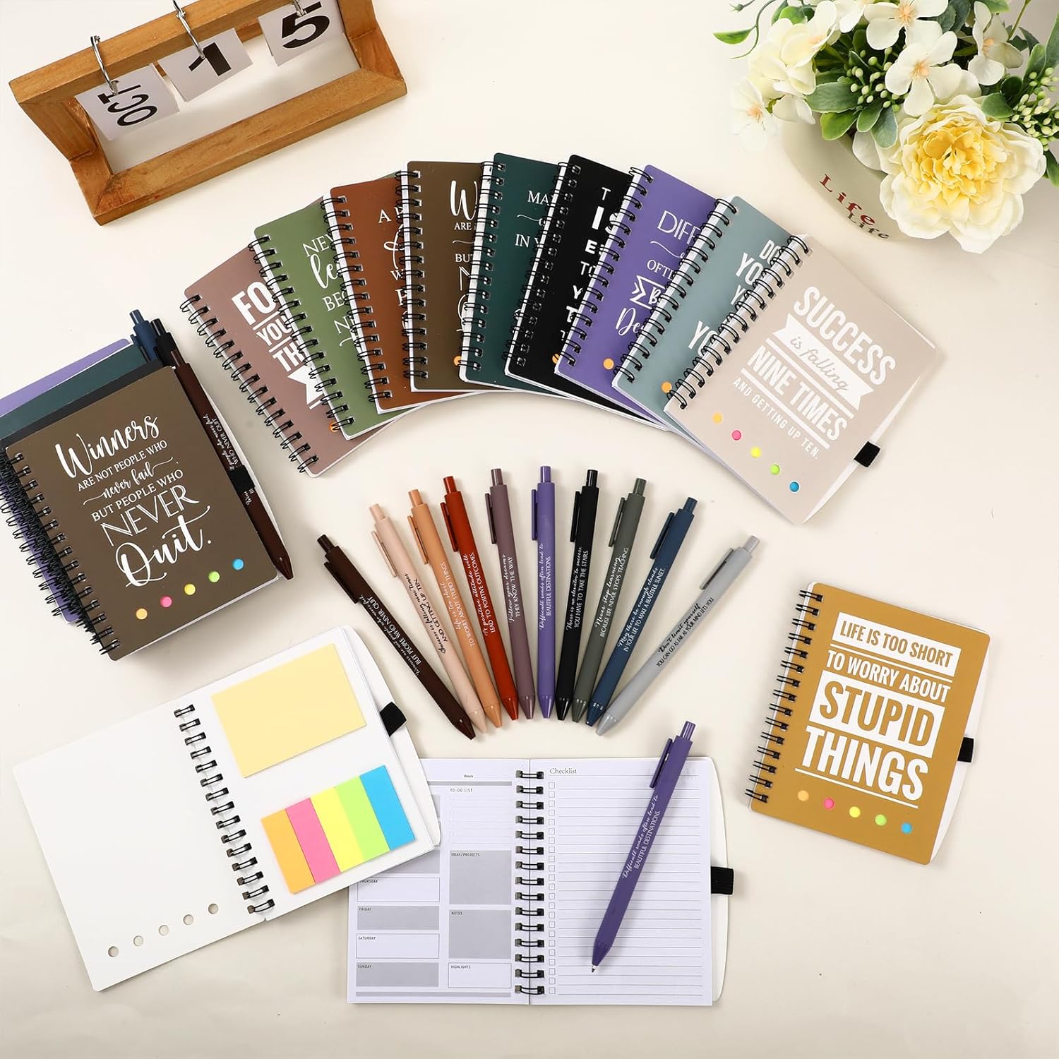 30 Sets Employee Appreciation Gifts Bulk Inspirational Spiral Weekly Planner Notebooks Ballpoint Pens Sticky Notepads for School Classroom Student Teacher Coworker Team Staff(Morandi Colors)