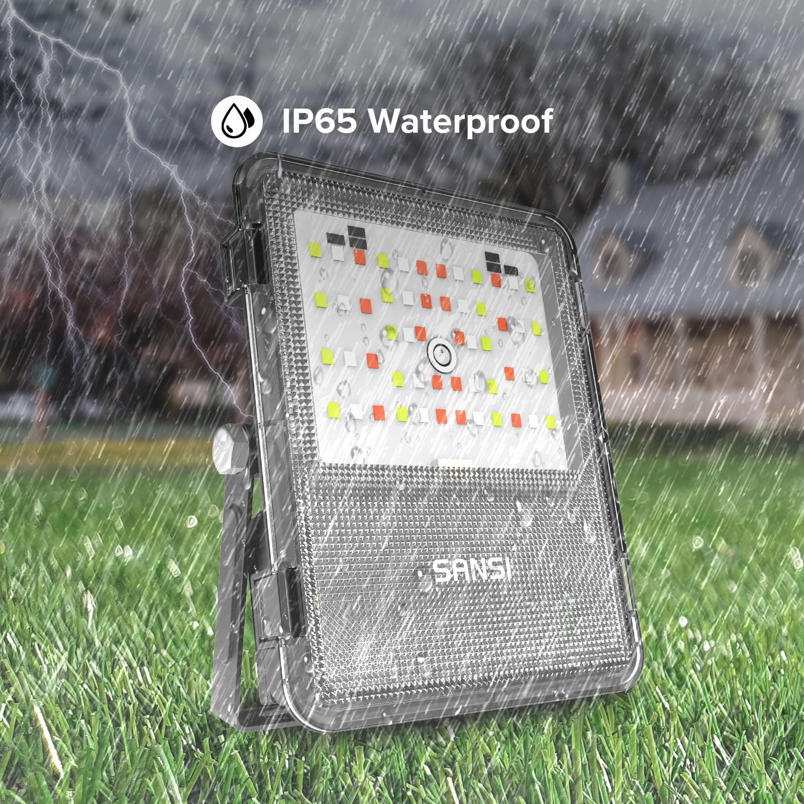 SANSI RGB LED Buitenspot 10W, LED Schijnwerper met Afstandsbediening, IP65 Waterdicht, RGB-Schijnwerper Dimbaar met Timer, 20 Kleuren 8 modi voor Tuin, Landschap Feest, Festival, 2 Stuks