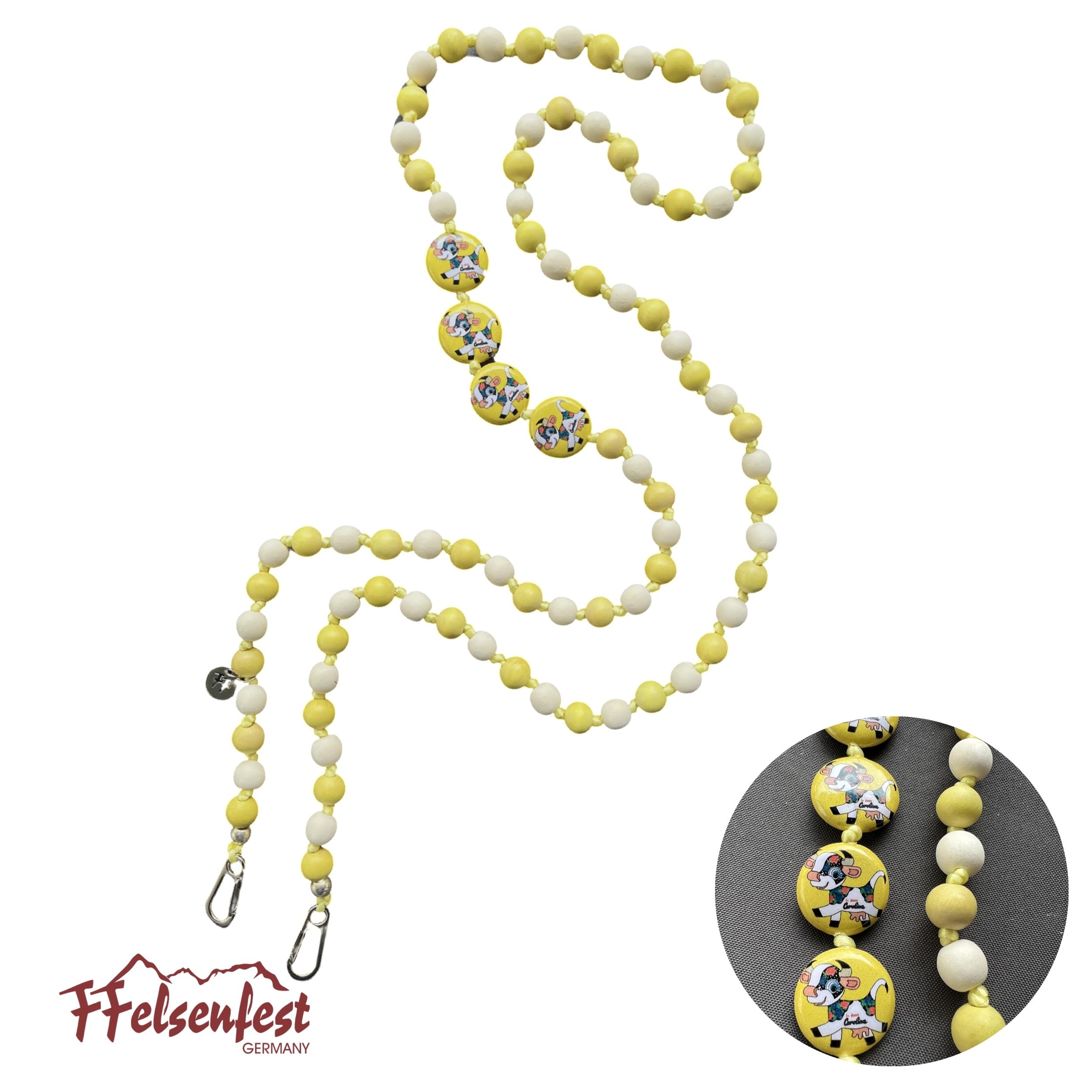 Handykette Lang Holzperlen White-Yellow I ø12 mm I Länge ca. 138 cm I H0110