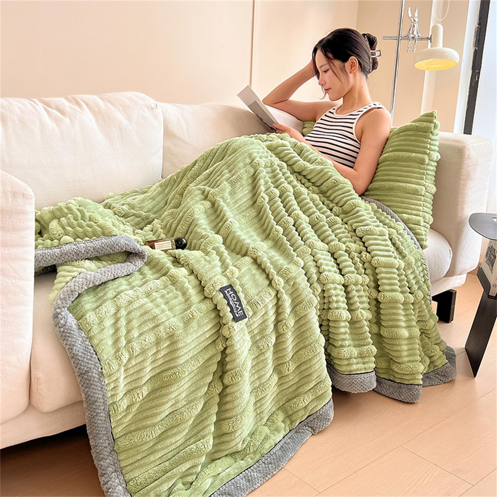 Manta, Mantas para Sofa, Manta Polar Franela Extra Suave, Microfibra Extra Suave, Manta De Sofá, De Cama O De Sala De Estar, Manta De Franela para Cama (Verde Claro,200 x 230 cm)