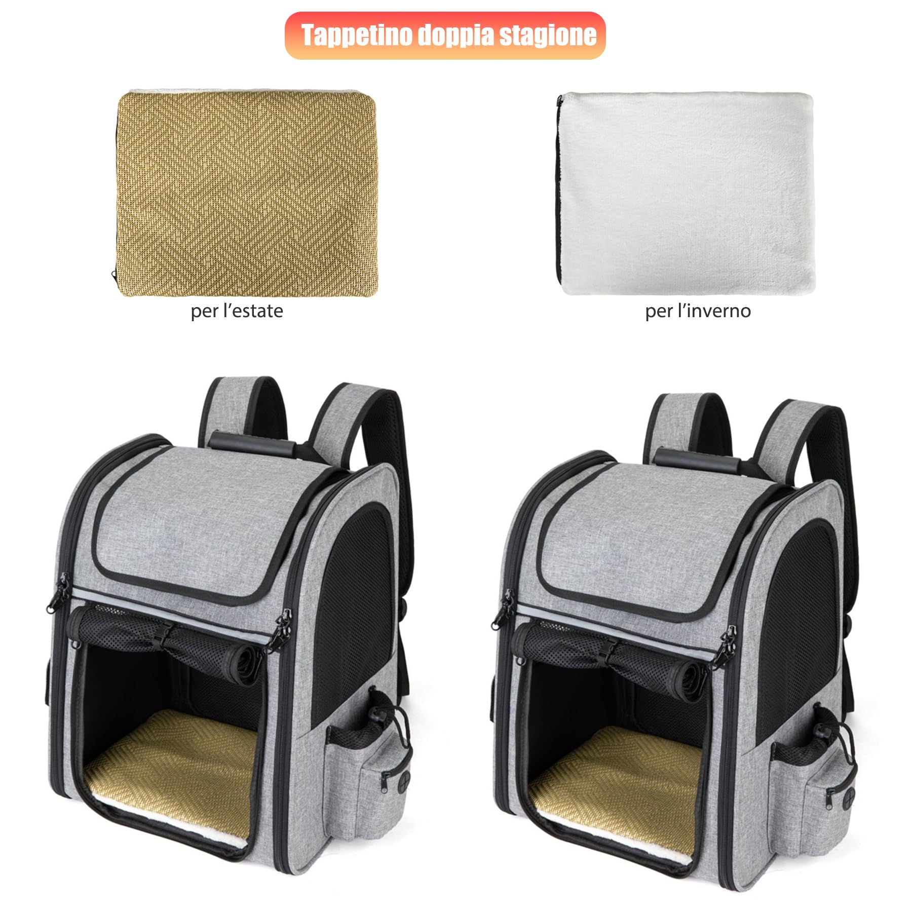 Zaino Trasportino Gatto Cane Estensibile Cuccia Portatile Grande Espandibile Borsa Porta Animali Pieghevole Traspirante per Cani Piccoli Cuccioli Gatti Medi Fino a 8kg Km15 (Grigio)