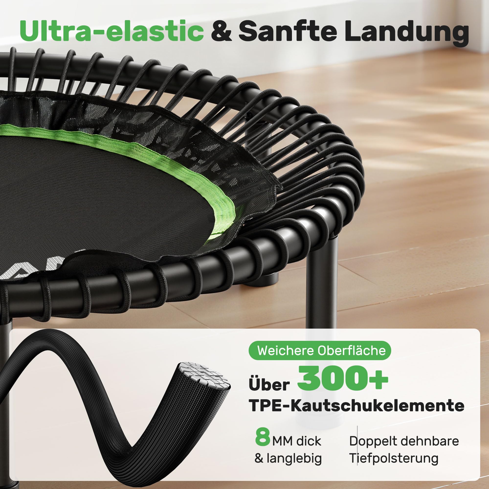 Trampolina BCAN 102/122 cm dla dorosłych, udźwig 204/250 kg, linki bungee, regulowany uchwyt, stabilna, cicha, do użytku wewnątrz/na zewnątrz, trening całego ciała, relaks w domu