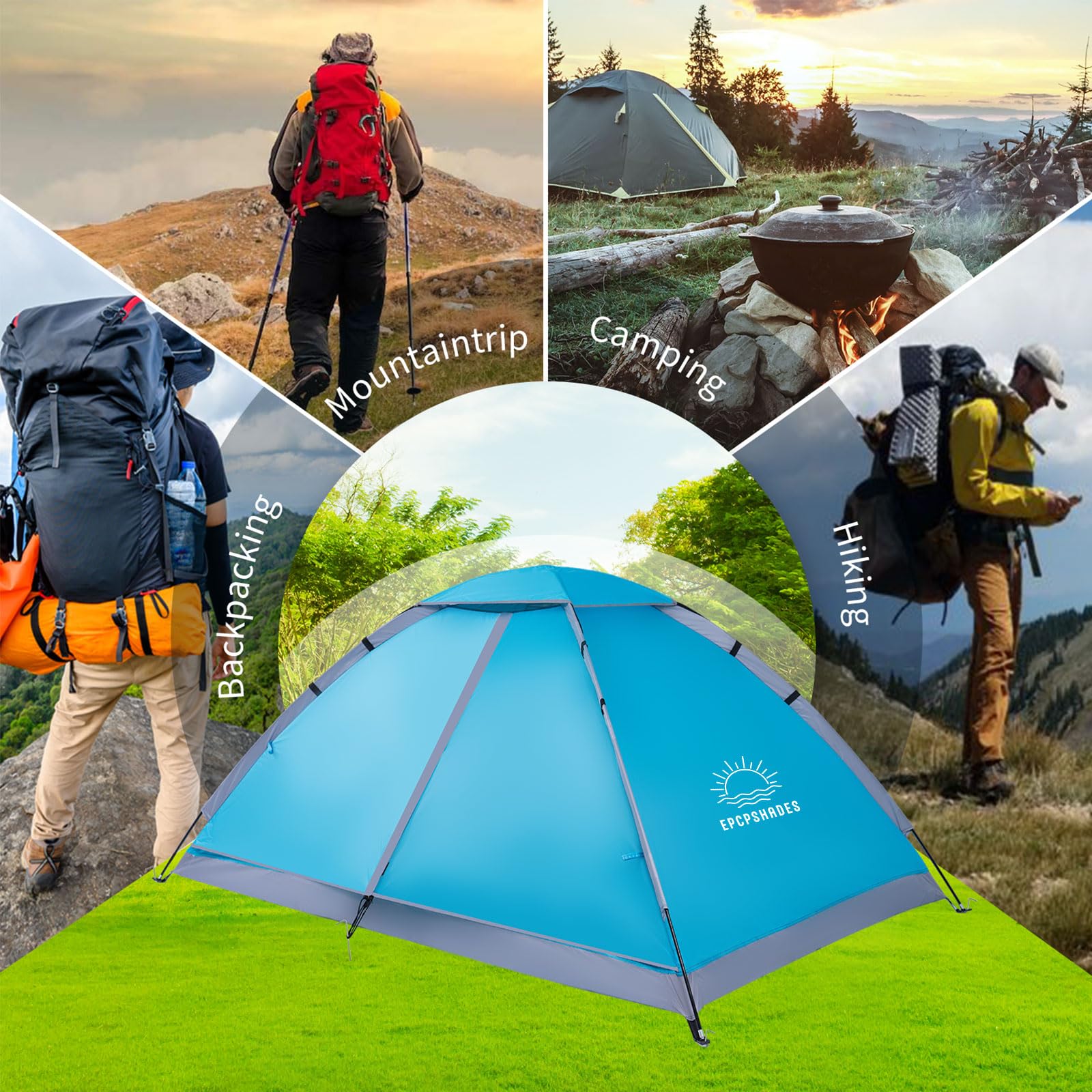 EPCPSHADES Koepeltenten voor 1-2 personen voor kamperen, lichtgewicht draagbare backpacktent, kleine eenvoudige set-up outdoor waterdichte camping wandeltent voor volwassenen, donkergroen