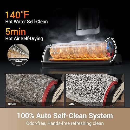 Miniatura 5 de dreame H14 - Trapeador inalámbrico para aspirar en seco y húmedo de 180, lavado con cepillo de 140 F, secado rápido con aire caliente en 5 minutos,