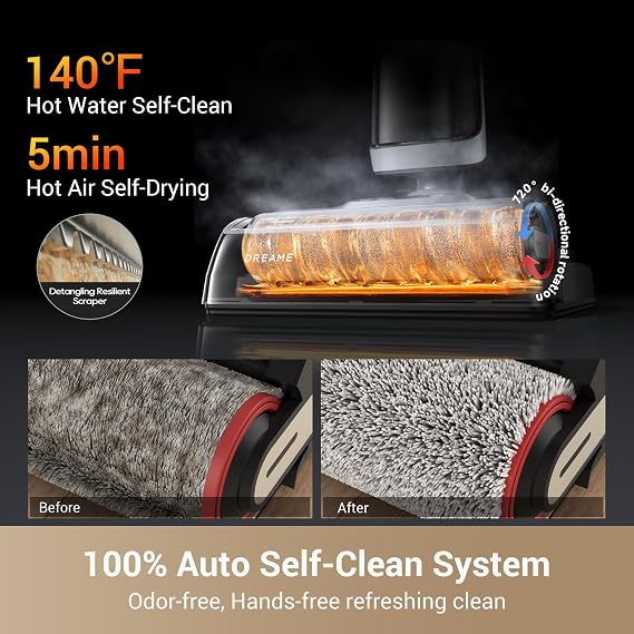 dreame H14 Cordless Vacuum Mop, 180 Lie-Flat Wet Dry Vacuum cleaner, 140F Brush Washing, Fast Hot Air Drying in 5Mins, Smart Hard Floor Cleaner Machine with Powerful Suction, Great for Sticky Messes