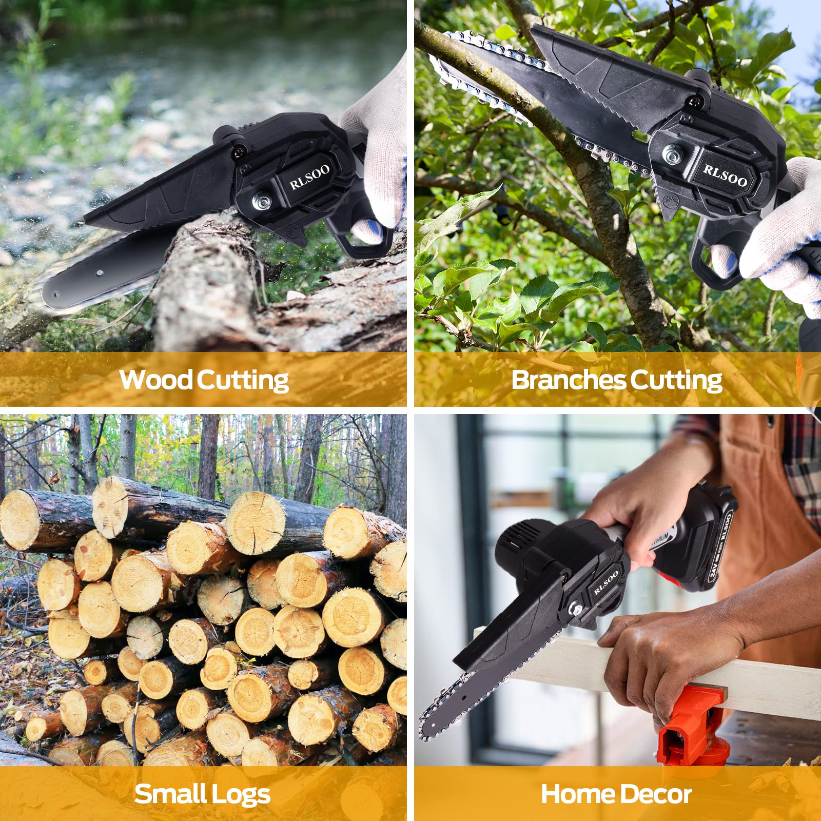 Mini Chainsaw, RLSOO Upgraded 6 Inch 24V Battery Powered Mini Chainsaw