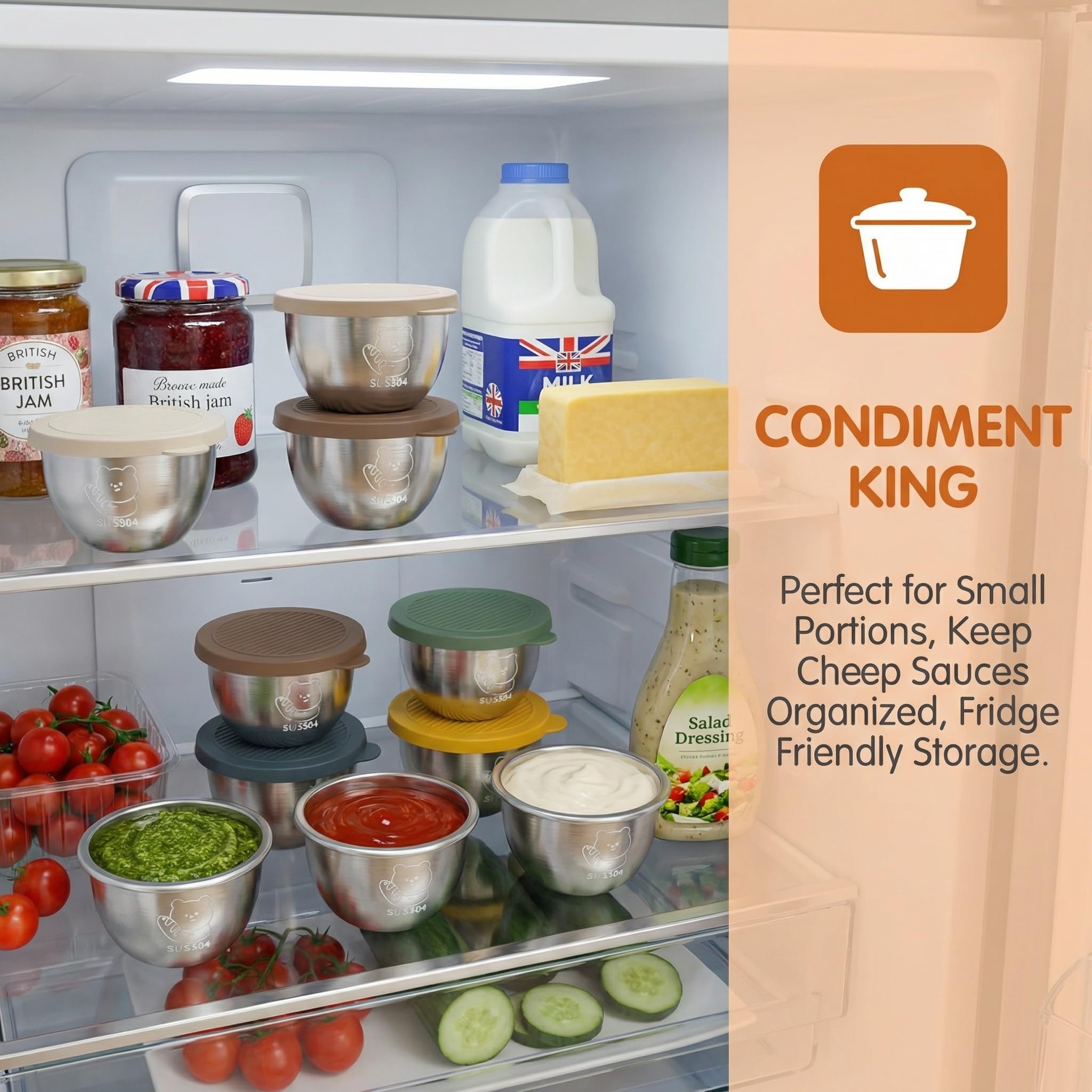 6 Contenitori Per Condimenti In Acciaio Inox 70 Ml – A Prova Di Perdite, Con Coperchi Colorati, Per Salse E Snack