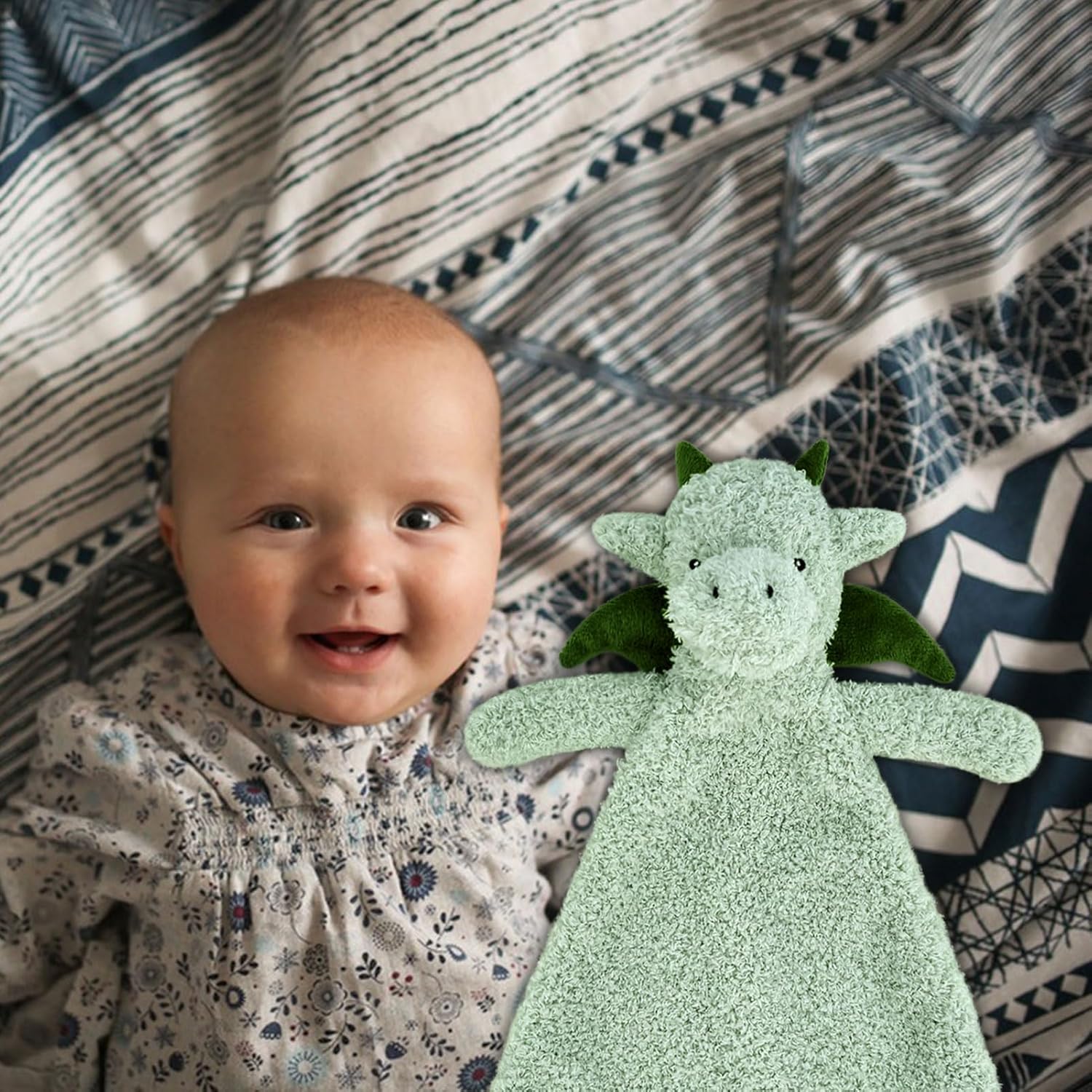 Baby Green Dragon Soft Stuffed Animal Security Blanket, Plush Dinosaur Character Lovey Blanket, Baby Shower/Nursery Gift, Newborn Infant Toddler Snuggle Blankie for Boys Girls, 16 Inches - Image 4
