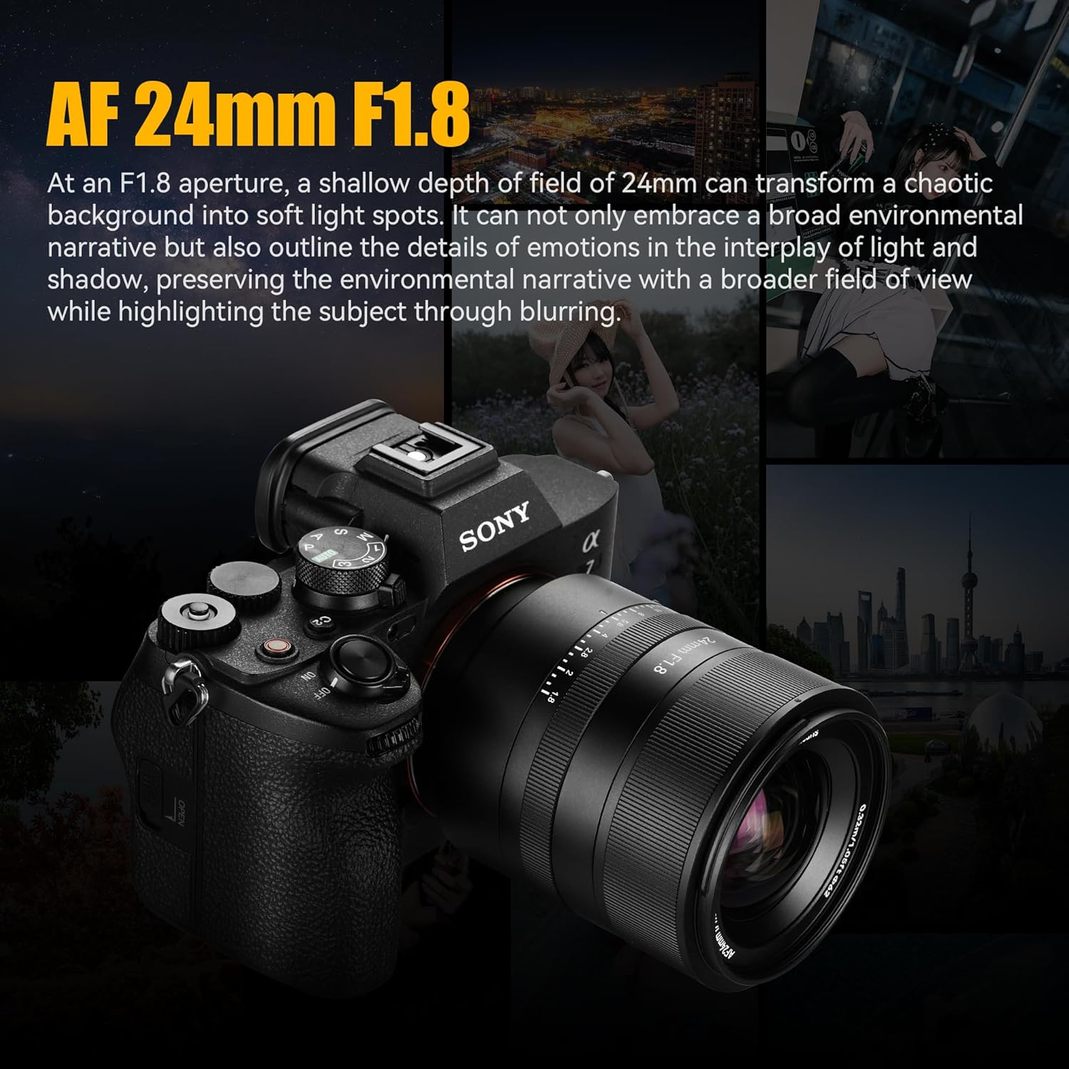 7artisans AF 24mm F1.8 Camera Lens for Sony E Mount,Full Frame,Large Aperture,Prime,STM Auto Manual Focus,Face/Eye Auto Focus,for Portraiture/Street Photography/Humanistic Subjects