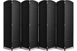 Sorbus 8-Panel Black Room Divider: 6 ft Tall Folding Privacy Screen
