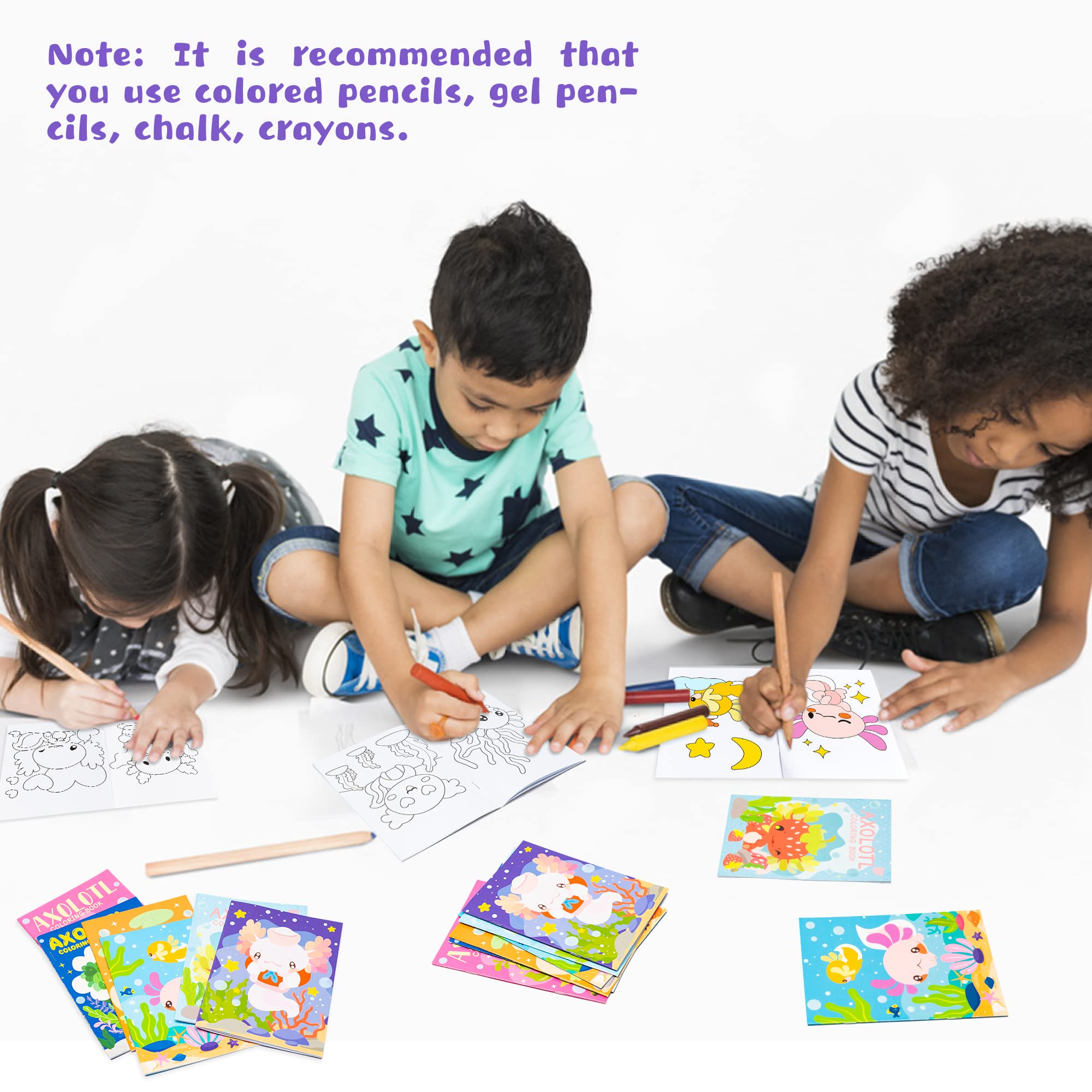 Birthday Party Favor Coloring Sets 24Pcs Axolotl Coloring Books - Amphibian Theme Art Activity For Kids Ages 4-8 24 Pack Amphibian Theme Coloring Books For Kids Age 4-8