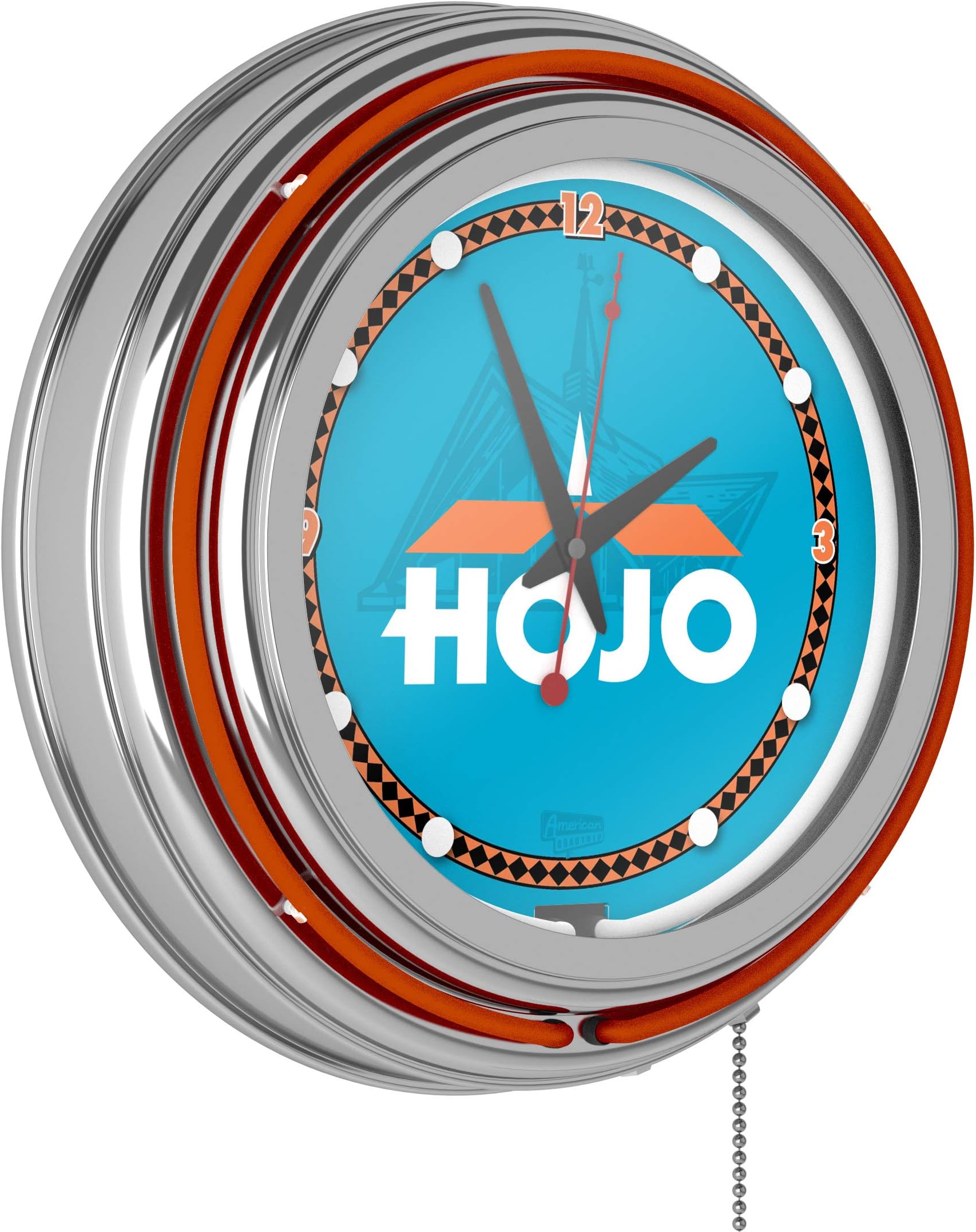 Howard Johnson Wordmark Chrome Double Ring Neon Clock