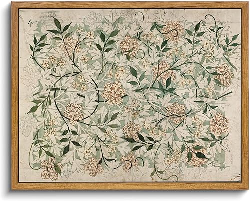 KISSFOX Arte de pared enmarcado floral vintage, bohemio, verde, beige, mandala botánico, arte de pared, arte de pared de William Morris, pinturas