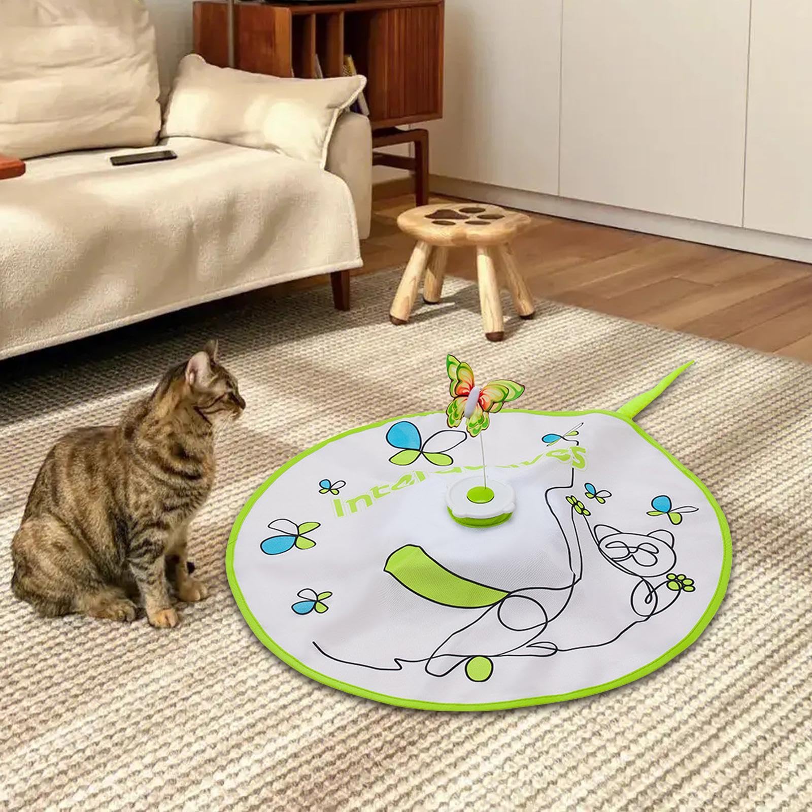 Juguete Interactivo para Gatos, Juguete Eléctrico Giratorio con Plumas para Gatos, Mariposa Ligera Y Aleteante para Entrenamiento de Persecución Y Jue
