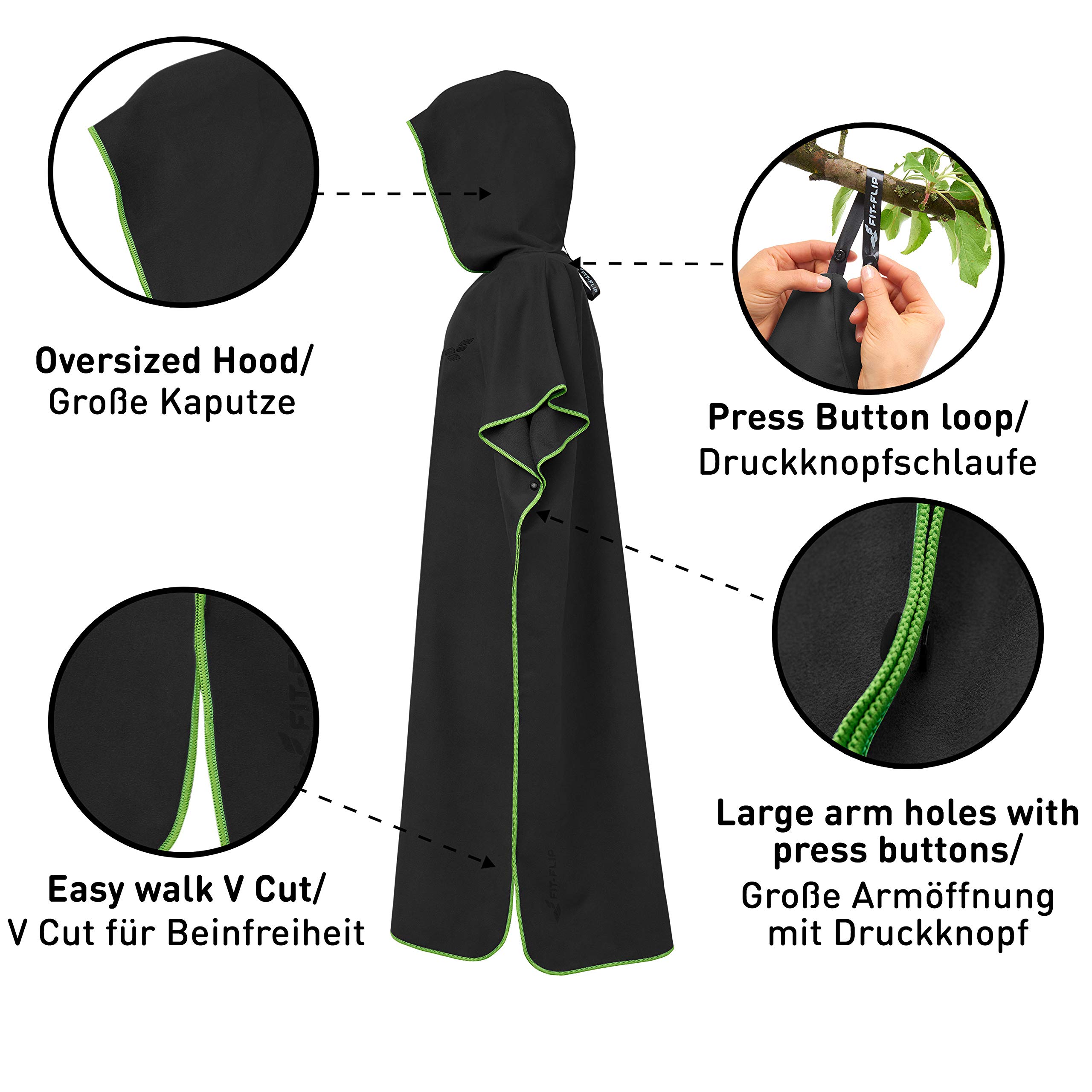 Fit-Flip Poncho Surf per Uomini & Donne come Poncho Extra Lungo di Microfibra, Accappatoio per Cambiarsi e Poncho ad Asciugamano Tutto in Uno