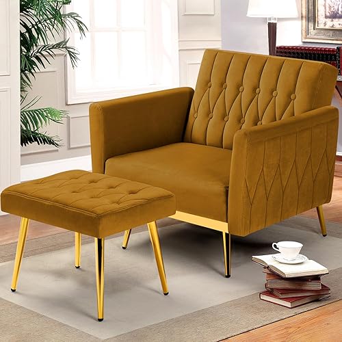 Miniatura 2 de Silla de Acento de Terciopelo con Reposabrazos y Respaldo Ajustables, Silla de Descanso con Botones Capitoné, Sillón Reclinable Individual con