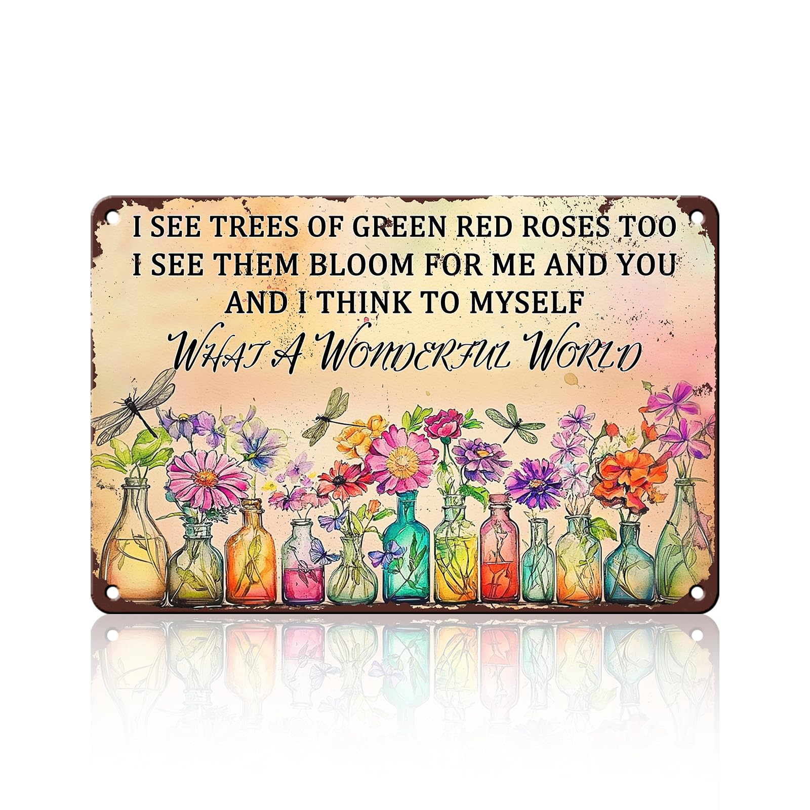 Anceky Vintage What A Wonderful World I See Trees of Green Red Rose Too Flowers Metal Sign Retro Tin Sign Wall Decor for Plub Porch Home Garage Farmhouse 12×16 Inch