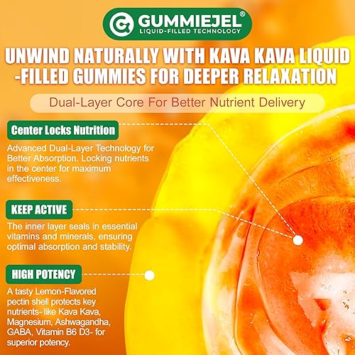 Miniatura 8 de Gomitas de Kava Kava para calma, relajación y sueño natural, con Ashwagandha, GABA, magnesio, vitamina B6 D3, suplemento de extracto de raíz de kava