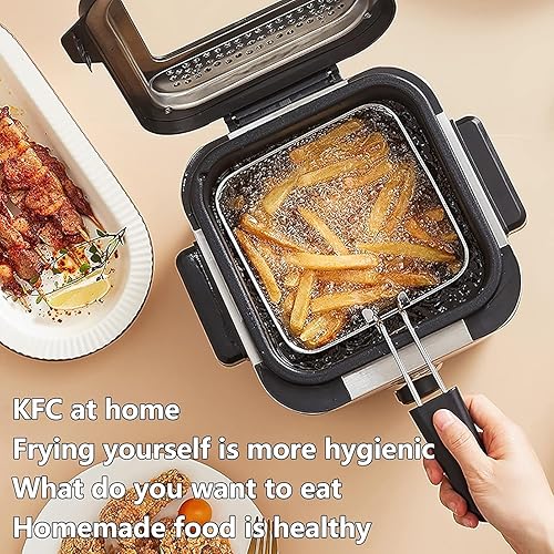 Miniatura 5 de Freidora eléctrica de acero inoxidable de 2.5L2.64 cuartos de galón con cesta extraíble y ventana de visión, control de temperatura, piezas aptas