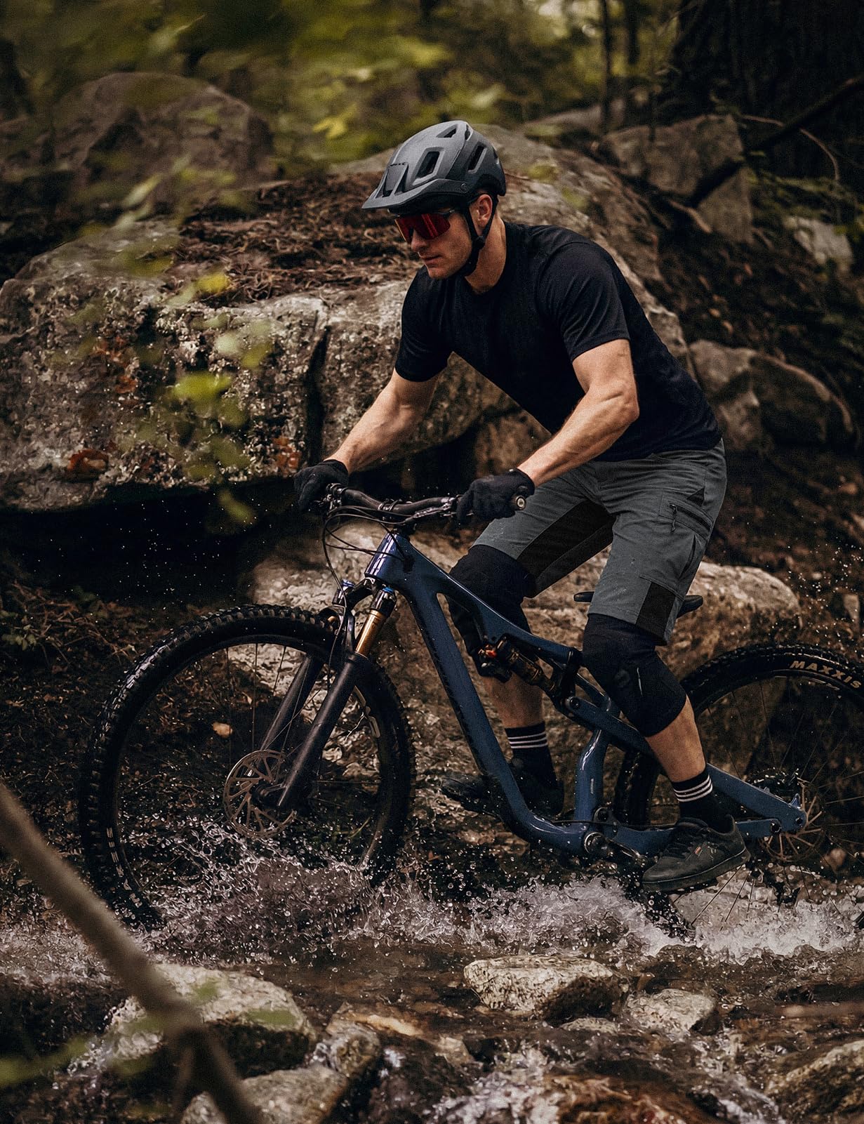 Cycorld MTB męskie spodnie rowerowe, szybkoschnące spodenki MTB z wyściółką siedziska, elastyczne spodnie rowerowe do aktywności na świeżym powietrzu, sportowe spodnie górskie męskie