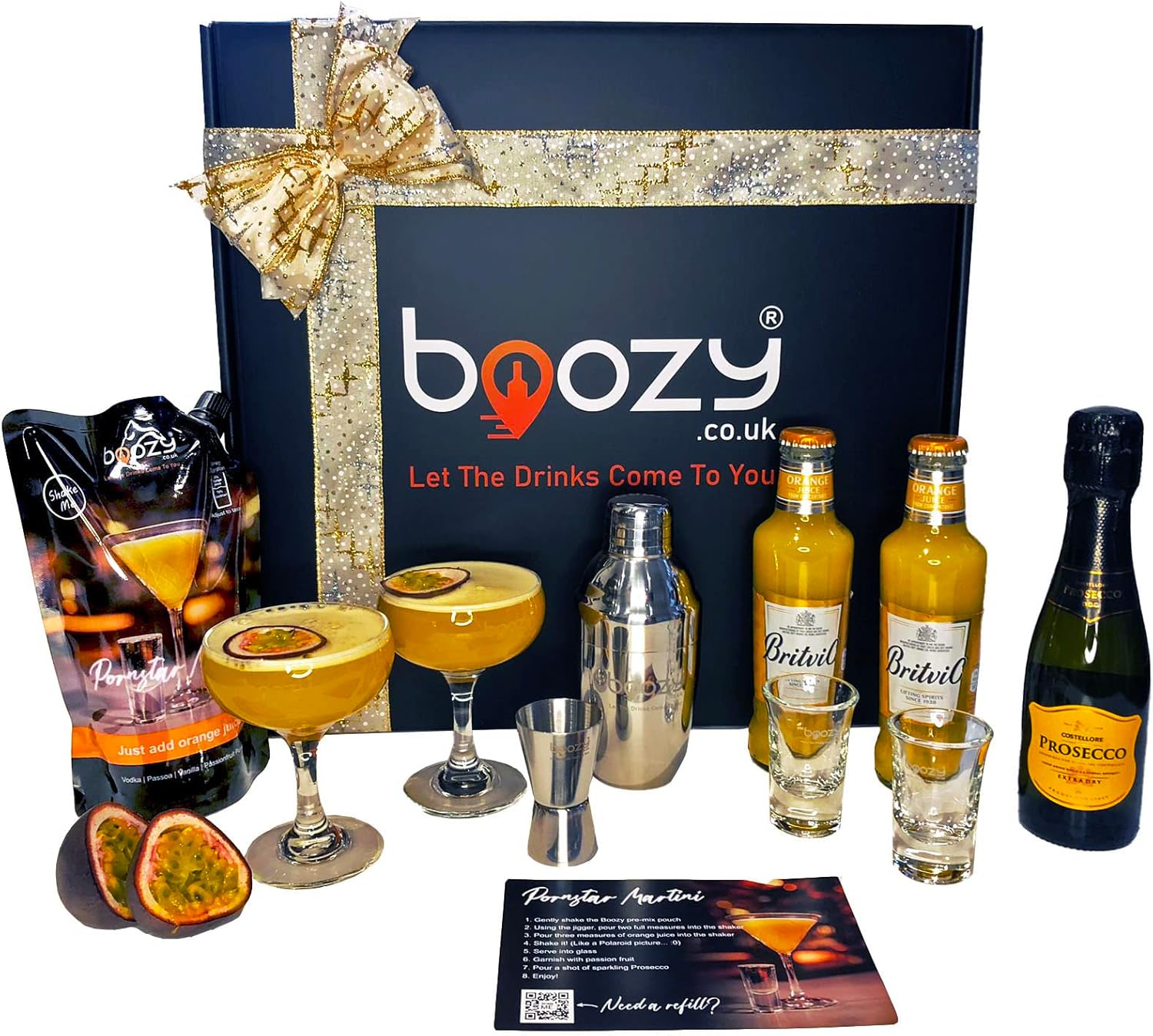 Boozy Pornstar Martini Cocktail Shaker Set In Gift Box, With x2 Glasses