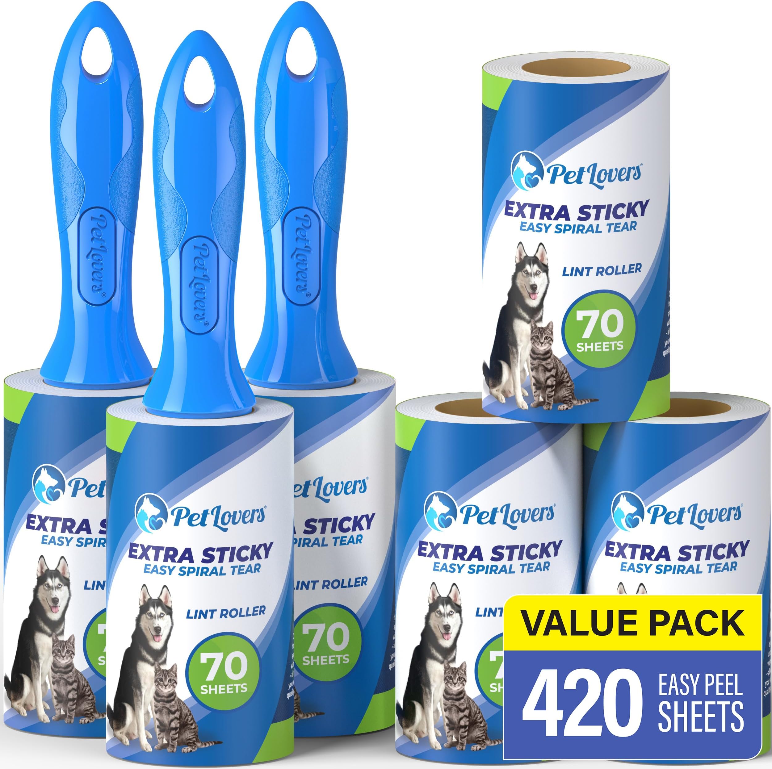 PetLovers Lint Rollers for Pet Hair Extra Sticky 420 Sheets