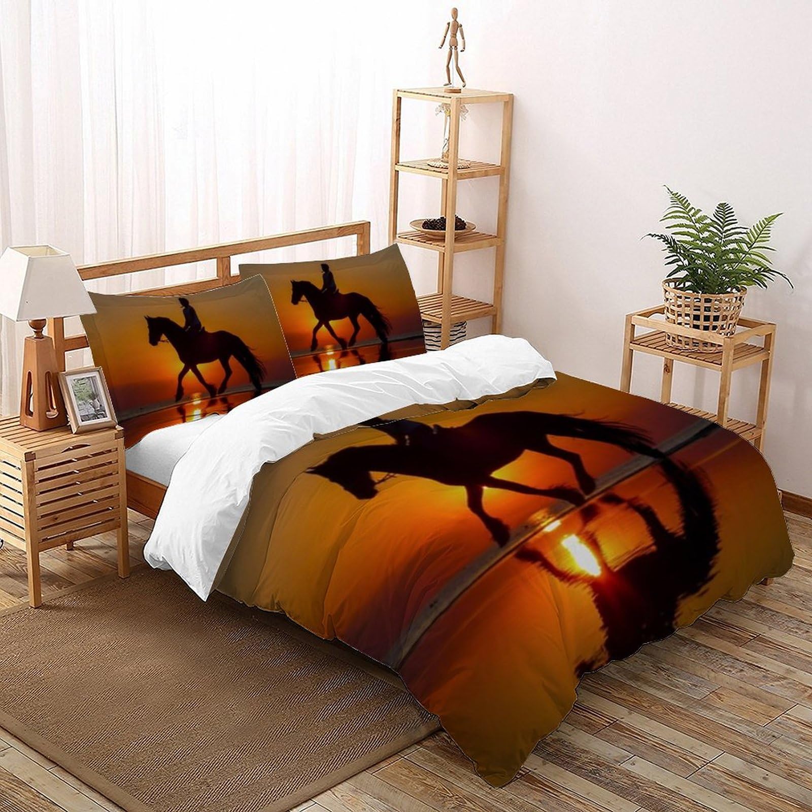 Housse de couette Super King animaux poney imprimé 3D en microfibre avec 2 taies d'oreiller