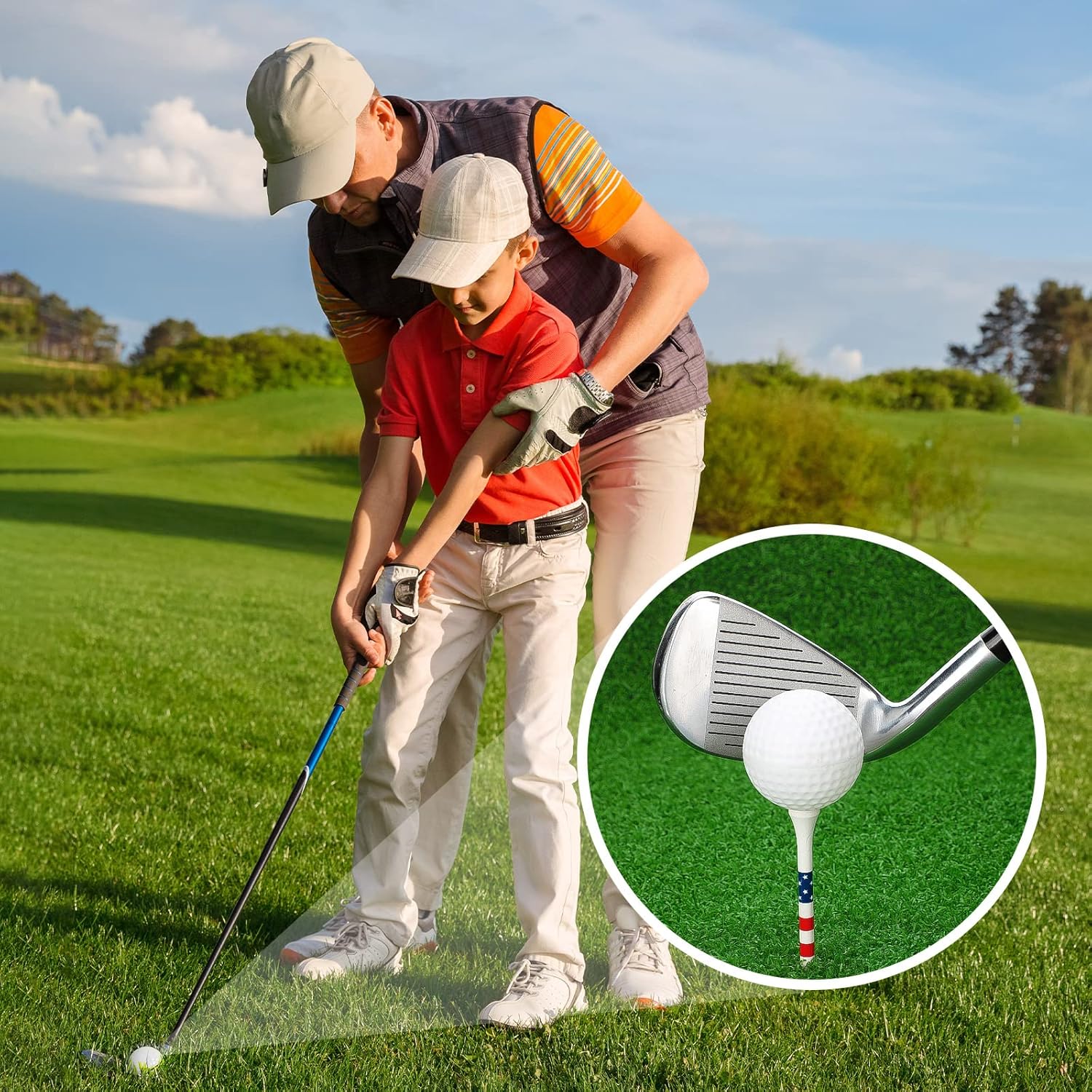 Mudder 600 Pcs 3-1/4" Golf Tees USA Stars and Stripes American Flag Golf Tees Bulk Bamboo Patriotic Golf Tees Long Red White and Blue Golfing Tees for Men Women