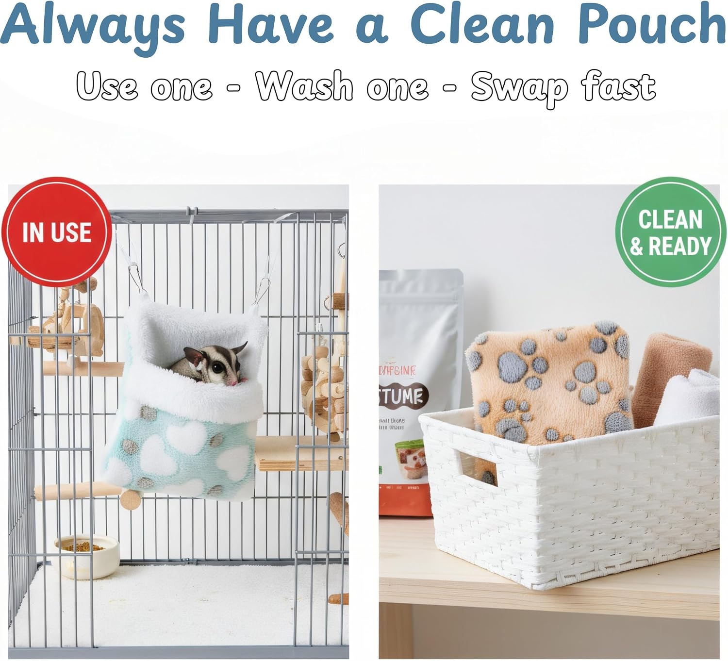 Sugar Glider Sleeping Pouch Cage Accessories, 2pcs Hanging Warm Comfortable Sleeping Pouch Bag, Sugar Glider Hideout Habitat Decoration Cozy Cage Accessories, Nest Bed For Small Animals (Bed)