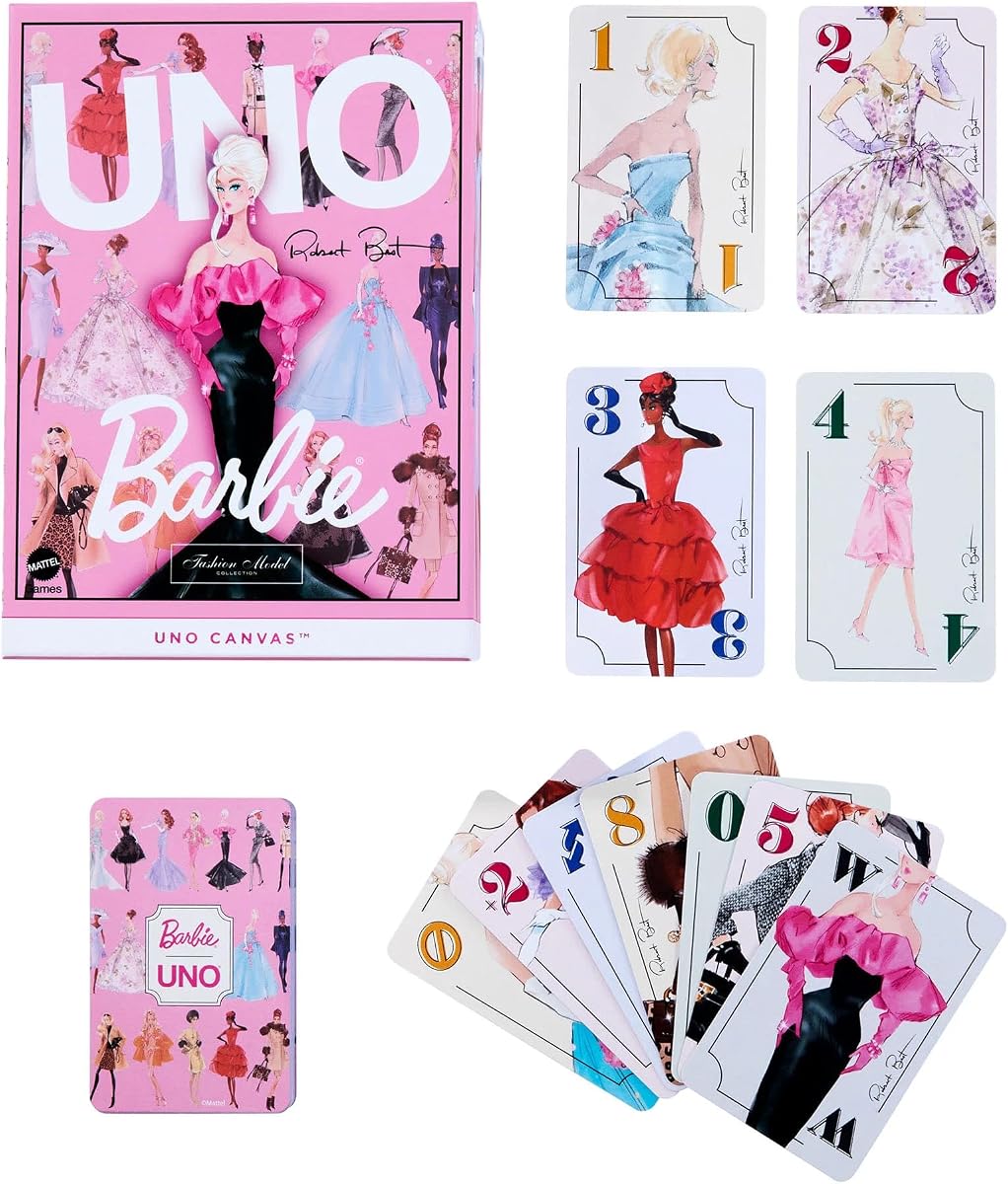 Canvas Barbie Fashion Model Collection Card Game, Pink, 112 Cards, Limited Edition, Ages 7+, Family Game with BFMC Doll Sketches, 7 x 5 x 1.63 Inches