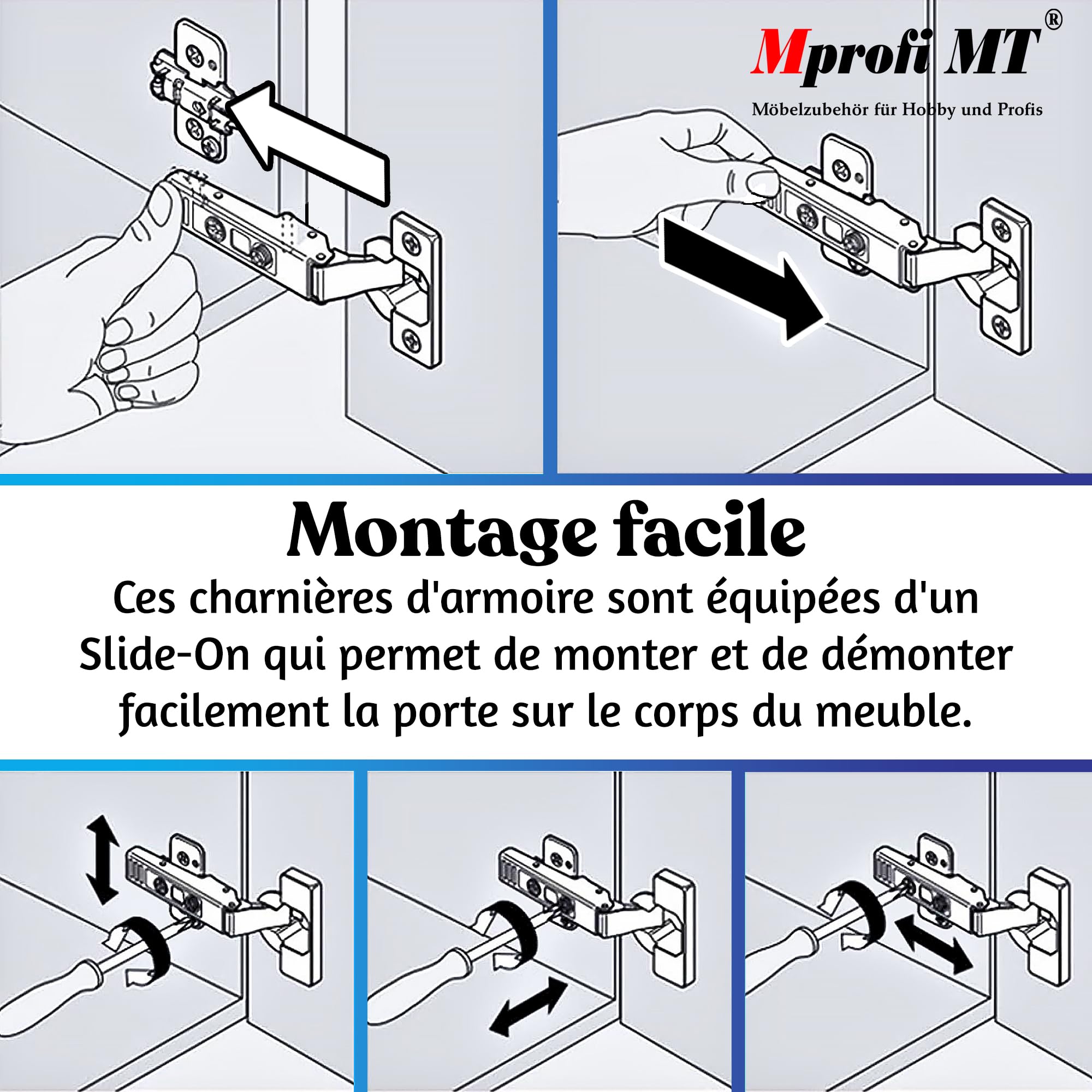 Mprofi MT® 20 Pièces | Charnières Porte Placard | Porte Existante | Ø35mm Charnières de Placard de Meuble | Charnière Invisible | Charnière de Cuisine pour Porte D'armoire