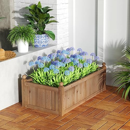 Miniatura 2 de Giantex Cama de jardín elevada de madera, 46 x 24 x 16 pulgadas, maceta rectangular con agujeros de drenaje para cultivar verduras, flores, hierbas,