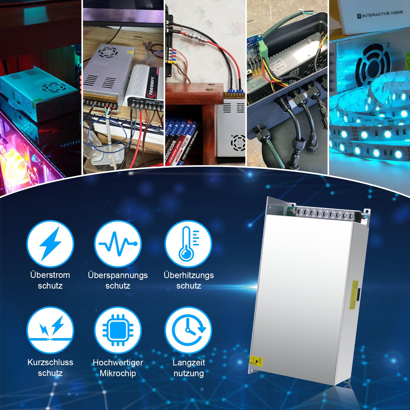 LightingWill Alimentatore di rete, 12 V, 50 A, 600 W, trasformatore LED, trasformatore AC 230 V a DC 12 Volt, adattatore trasformatore per strisce LED, stampante 3D, CCTV, illuminazione a LED