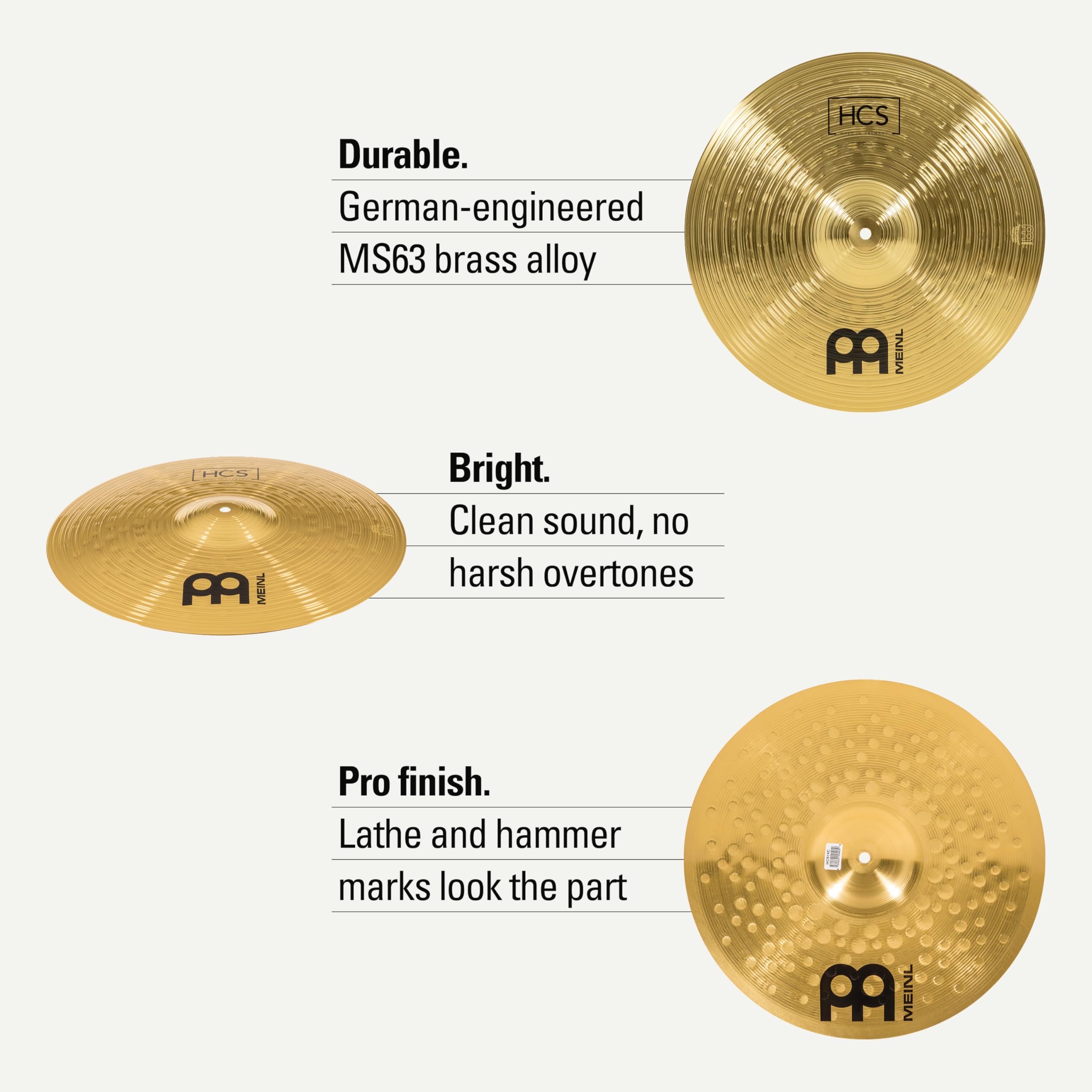 Meinl Cymbals HCS Complete Cymbal Set 14" Hi-hat 16" Crash 20" Ride Brass Traditional Finish Made in Germany