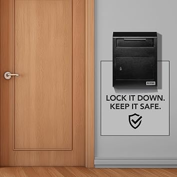 Durabox Drop Box Deposit Safe 12 x 4 x 15 Heavy Duty Steel Wall Mount Mailbox for Mail, Letters, Checks, Keys, Cash and more for Home, Office & Commercial Use (W500) (Black)