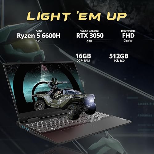 Miniatura 2 de Lenovo IdeaPad Gaming 3 - Computadora portátil para juegos 3, pantalla FHD de 15.6 pulgadas, 120 Hz, AMD Ryzen 5 6600H, 16 GB RAM, 512 GB PCIe SSD,