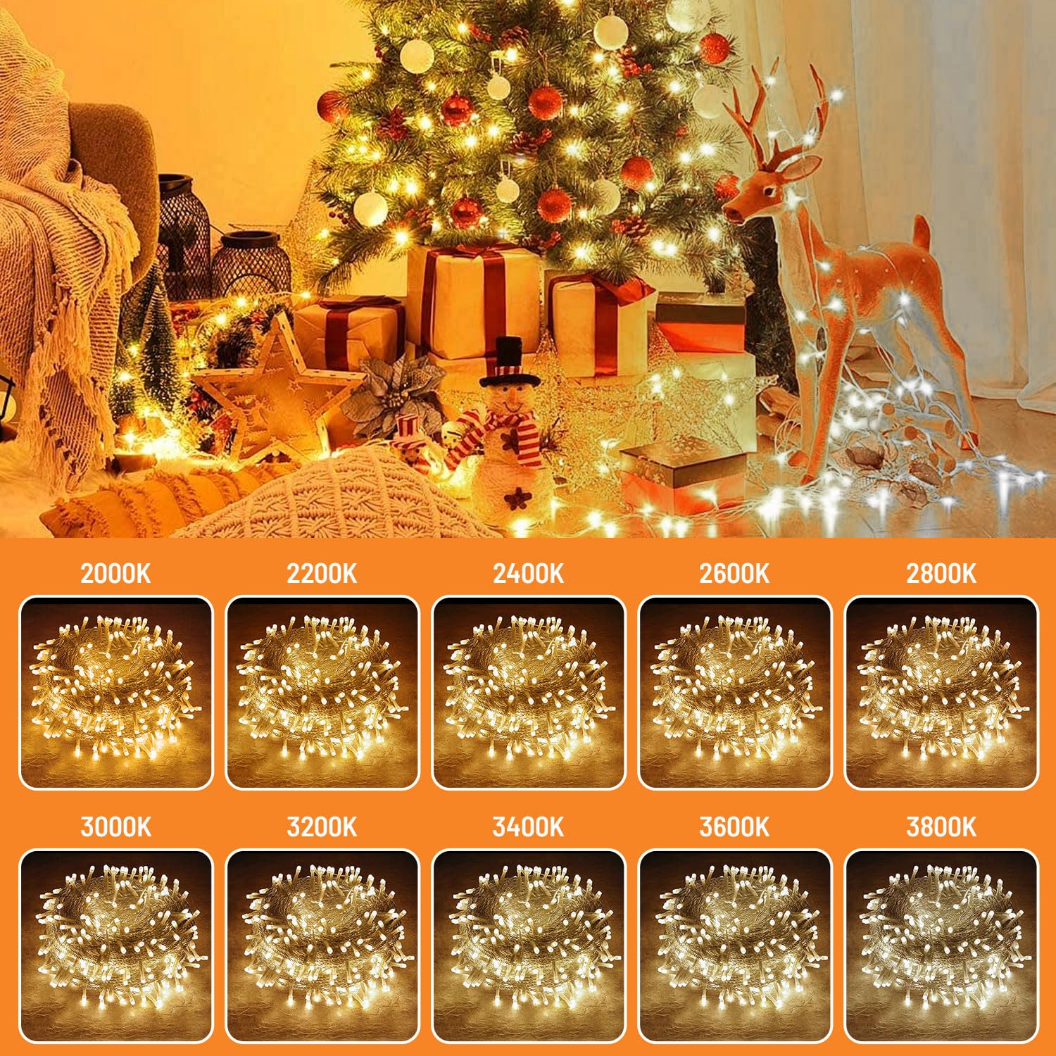 gresonic Guirnalda de luces, Navidad y mucho más, blanco cálido (mando a distancia, 400 LED)
