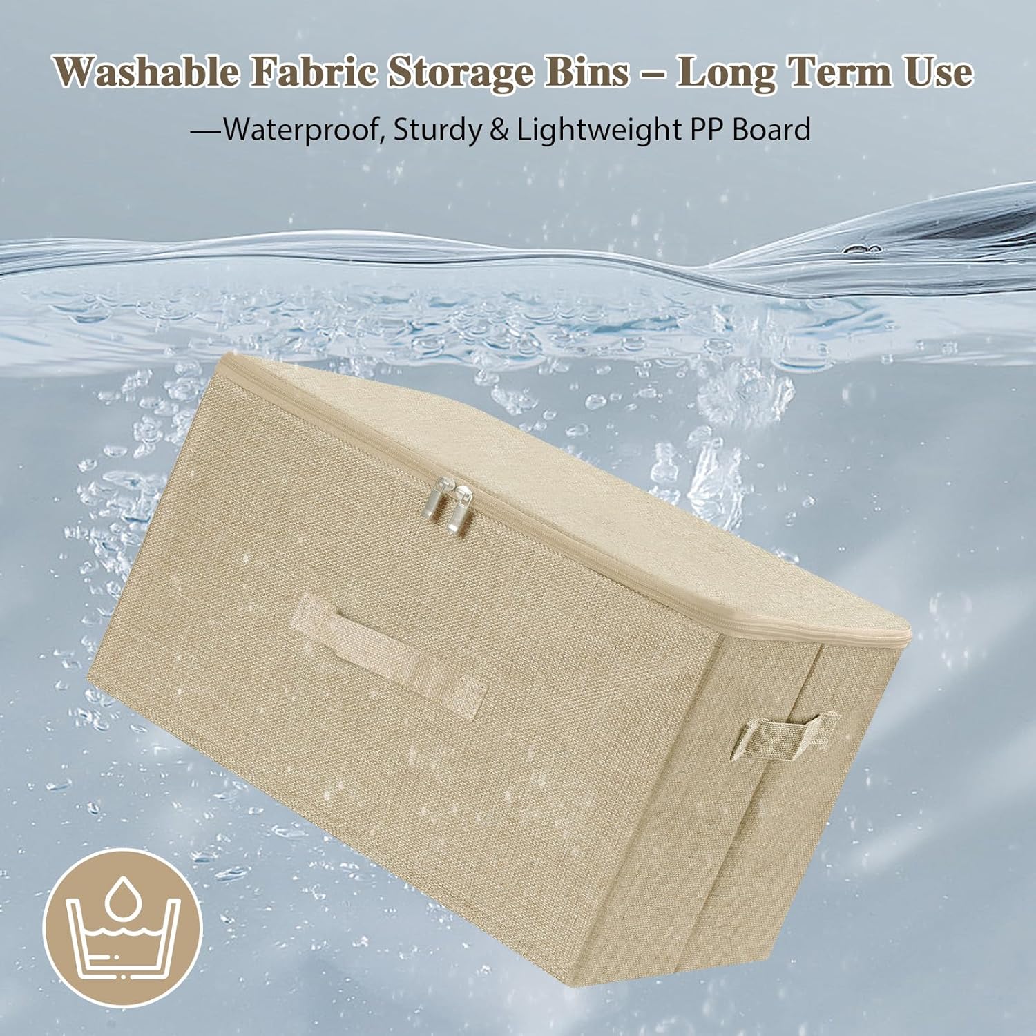 ANMINY 2PCS Storage Bins with Zipper Lids 36 Qt Lidded Fabric Storage Boxes Baskets Cubes with Handles Collapsible Washable Cotton Linen Closet Shelf Clothes Organizer Containers - Beige, Large