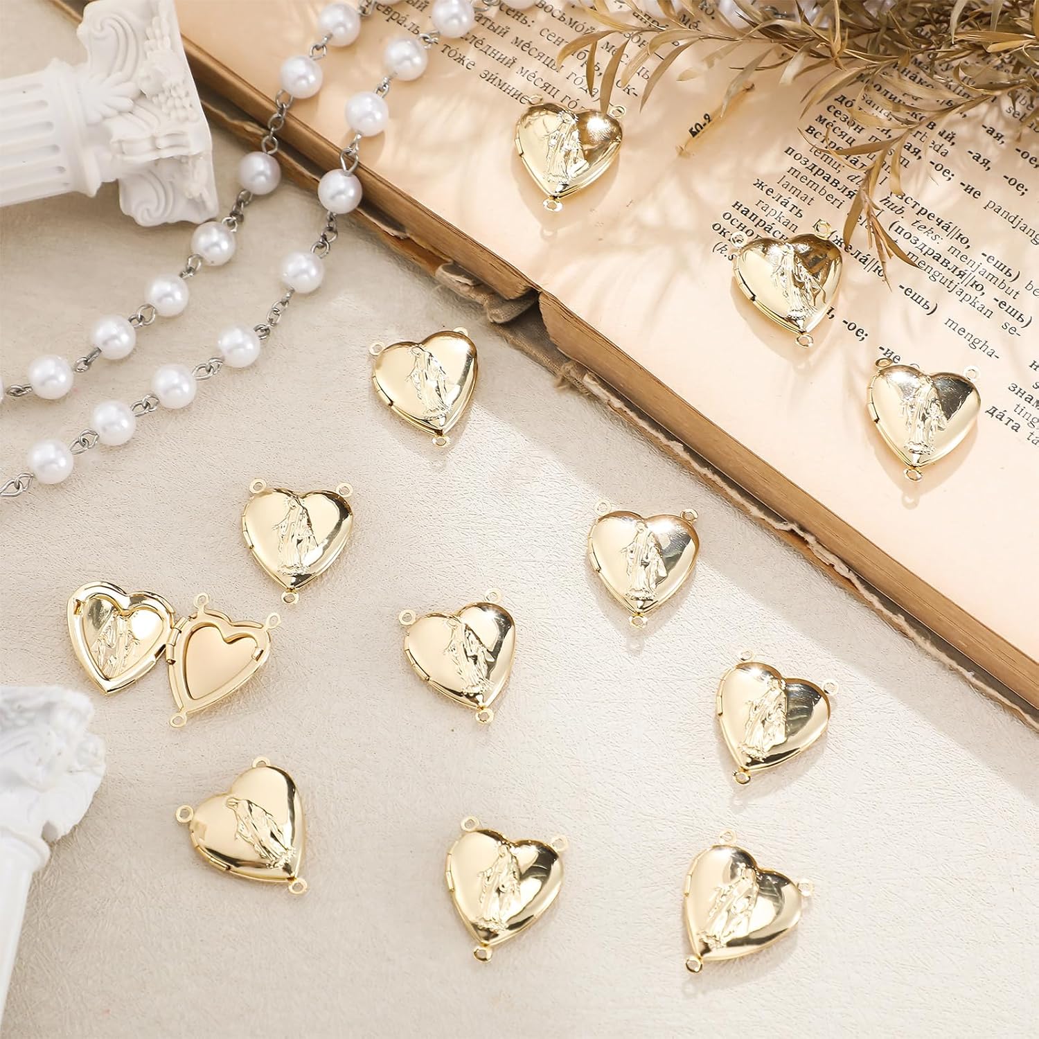 Pinkunn 12 Pcs Our Lady of Grace Locket Rosary Centers for Catholic Gift 1 Inch Classic Medal Rosary Centerpiece Center Jewelry (Gold) - Image 4