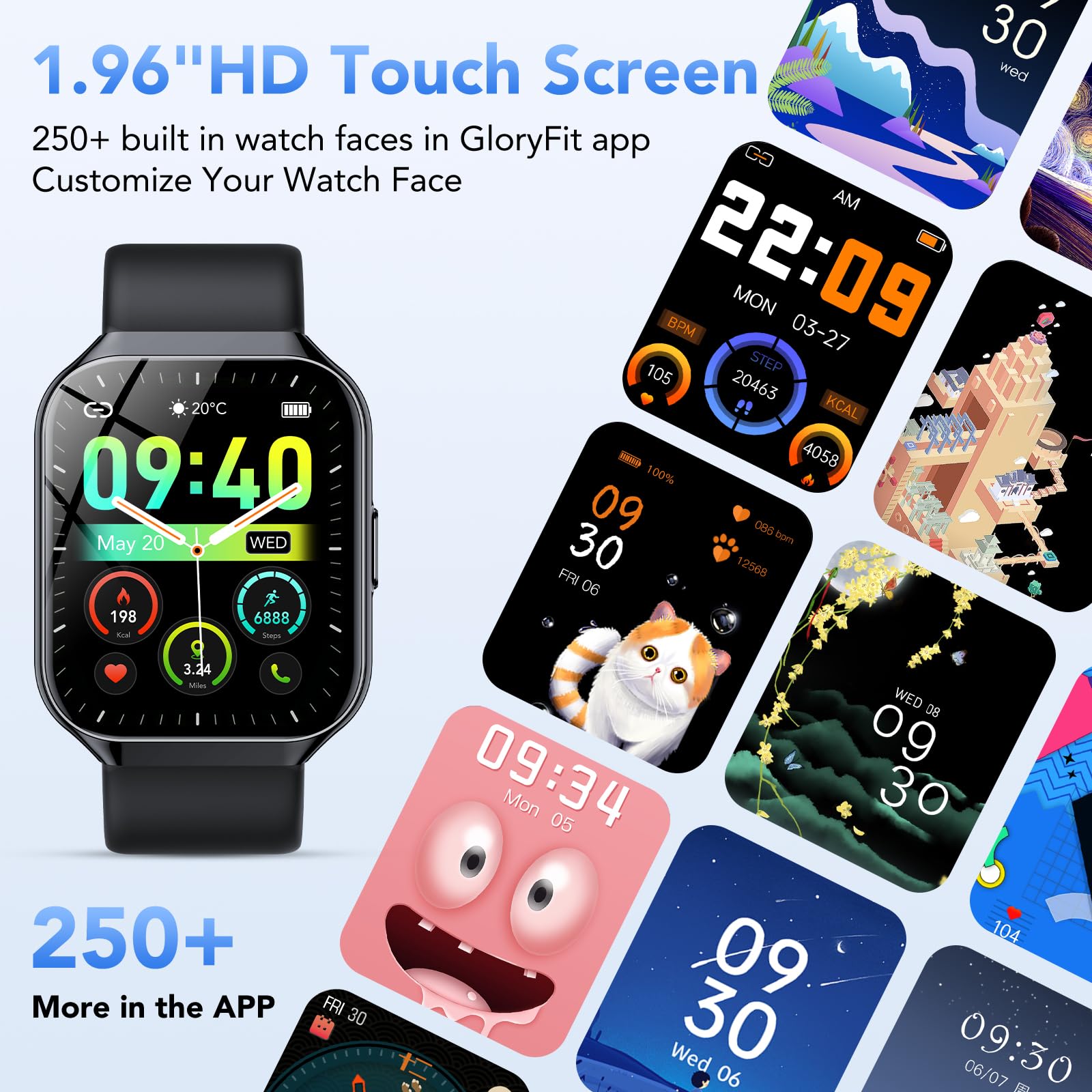 Smartwatch Uomo Donna,1.96" Orologio Smartwatch con Effettua/Risposta Chiamate,100+ Sportive Smart Watch con Contapassi/Sonno/Cardiofrequenzimetro,Impermeabil IP68 Fitness Tracker per iOS Android,Nero