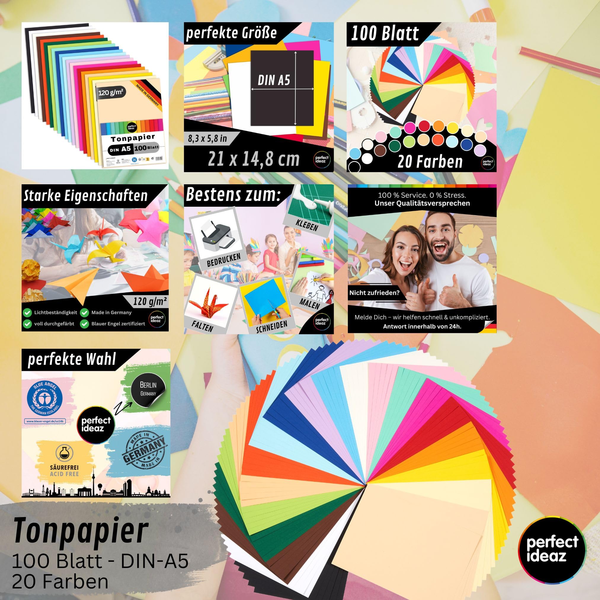 Carta colorata DIN-A5 148x210 mm 120 g/m² 20 colori Cartoncini bricolage