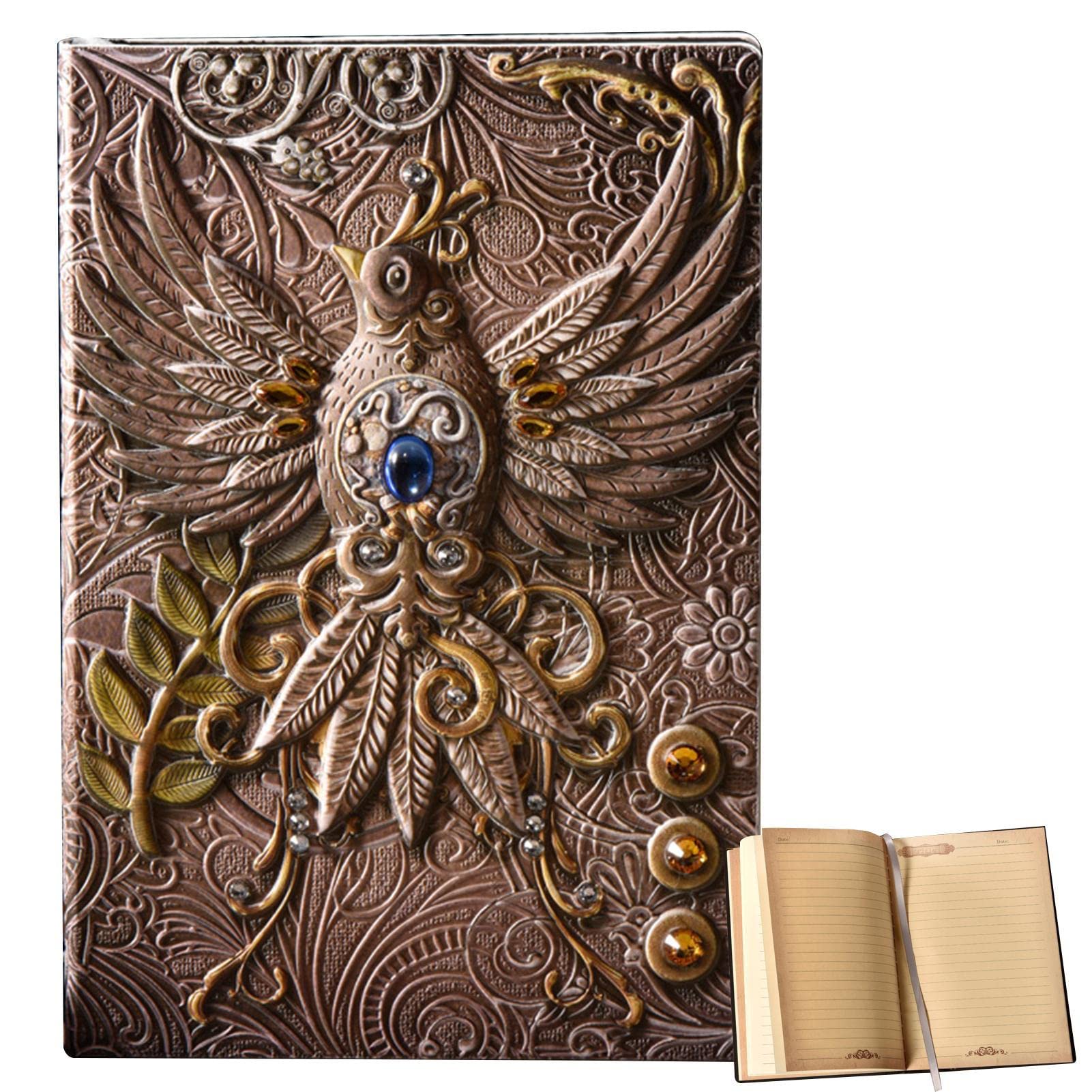 Aizuoni Escritura Diario Cuero en Relieve, Cuadernos Escritura Forrados Retro con Marcador, Diario Viaje y Escritura, Diario Vintage Cuero para Hombres