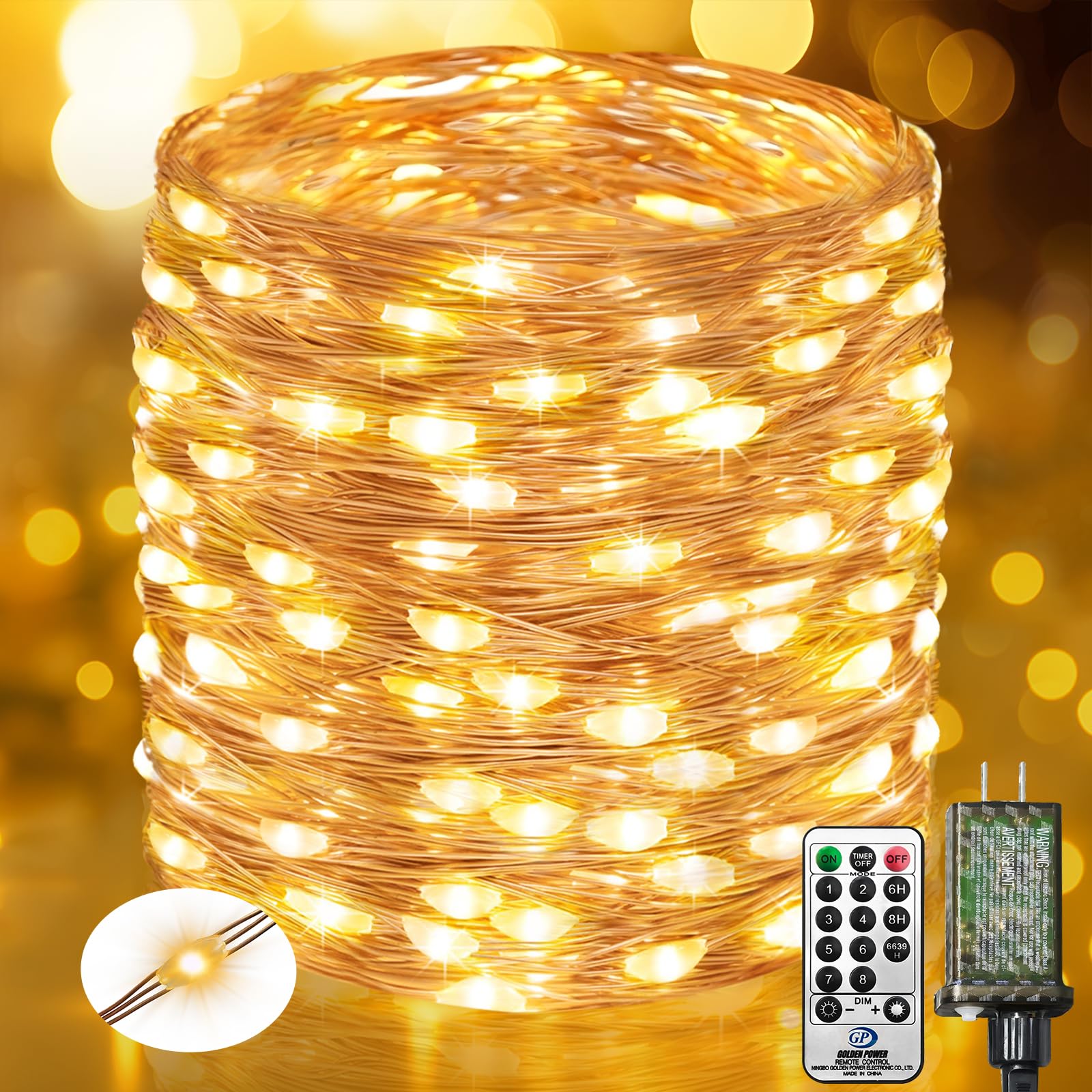 btfarm Remote Fairy Lights Plug in, 66FT 200 LED Twinkle Lights Indoor, Timer String Light for Bedroom, 8 Modes Copper Wire Waterproof Christmas Lights for Tree Wedding Outdoor Decoration, Warm White