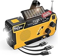 yesiwtc 7400mWh Hand Crank Solar Emergency Radio with 3 Built-in Cables, NOAA AM/FM Weather, SOS Alarm & Lights for Survival Gear