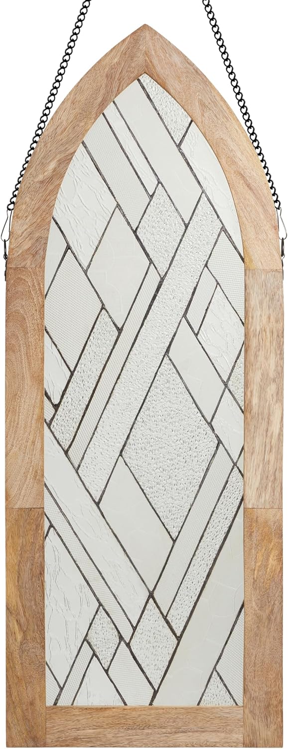 RIVER OF GOODS 36" H Cathedral Geometric Clear Glass Window Panel in Mango Wood Frame