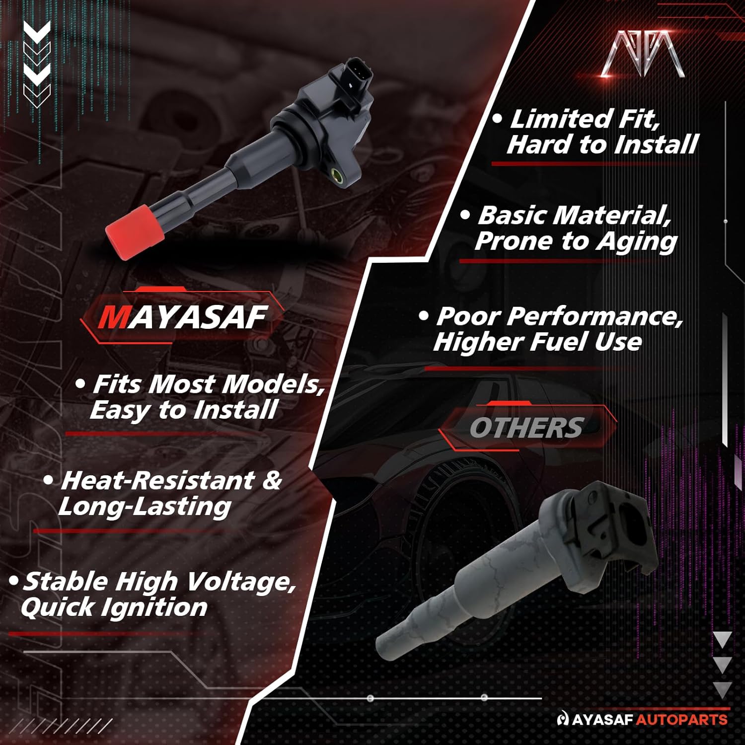 MAYASAF UF374x4 Ignition Coils Front for Honda Civic Hybrid 1.3L Compatible with C1408 5C1405 (Pack of 4)