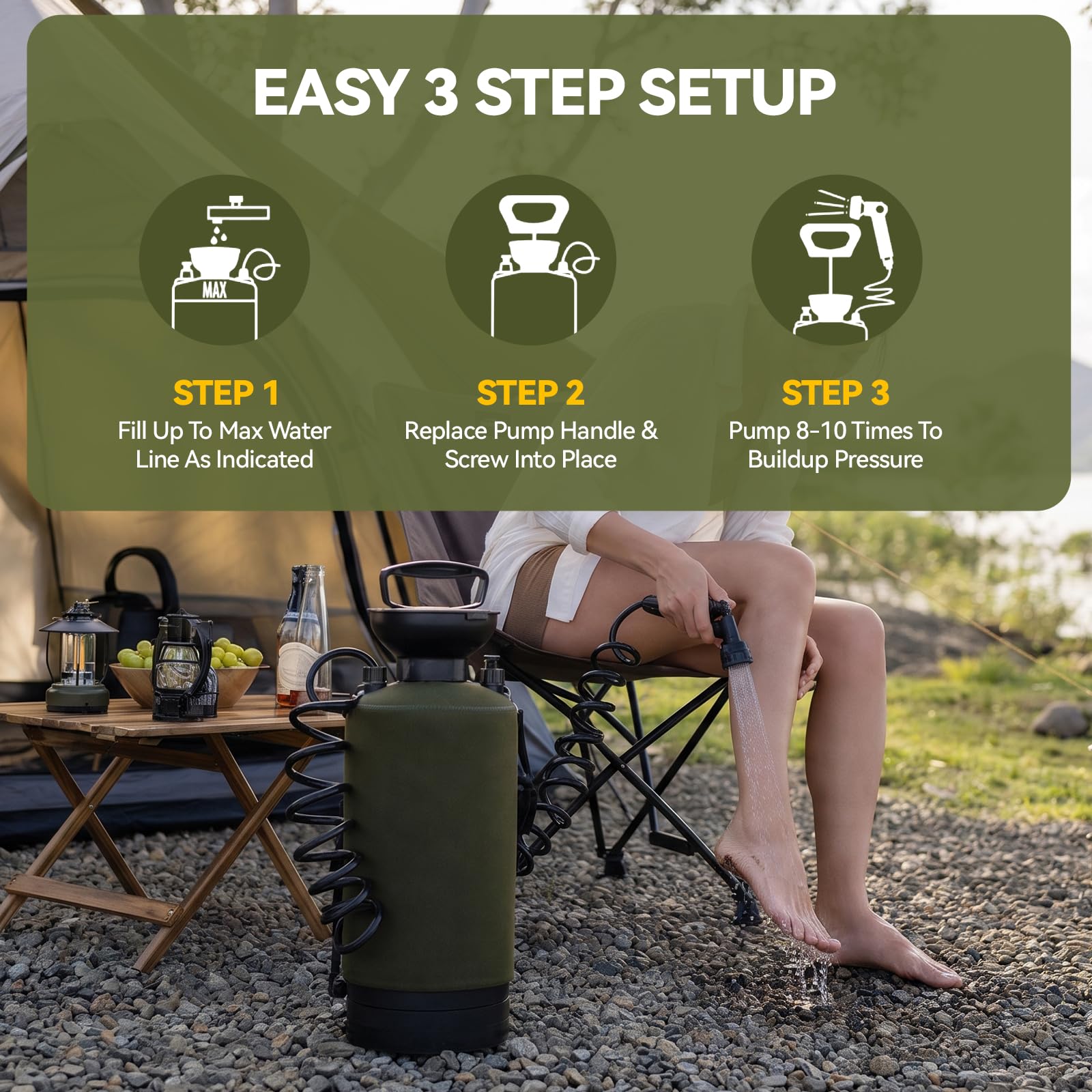 Vevitts Ducha portátil de 2.1 galones (8L), ducha de camping con cabezal de ducha de 10 modos, ducha de playa portátil para surf, camping y furgoneta Life - Kit de enjuague al aire libre con bomba de