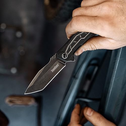 Miniatura 6 de Kershaw Cuchillo de bolsillo plano, hoja negra de 3.125 pulgadas con mecanismo de apertura SpeedSafe, mango de nailon relleno de vidrio con bloqueo