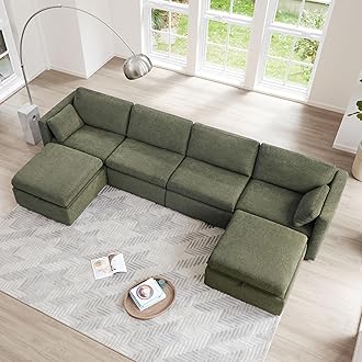 CHITA Oversized Modular Sectional Sofa, FSC Certified U Shaped Couch with Reversible Chaise Modular Sectional Couch,146 inch Width, 6 Seat Modular Sofa with Storage Ottomans, Moss Green