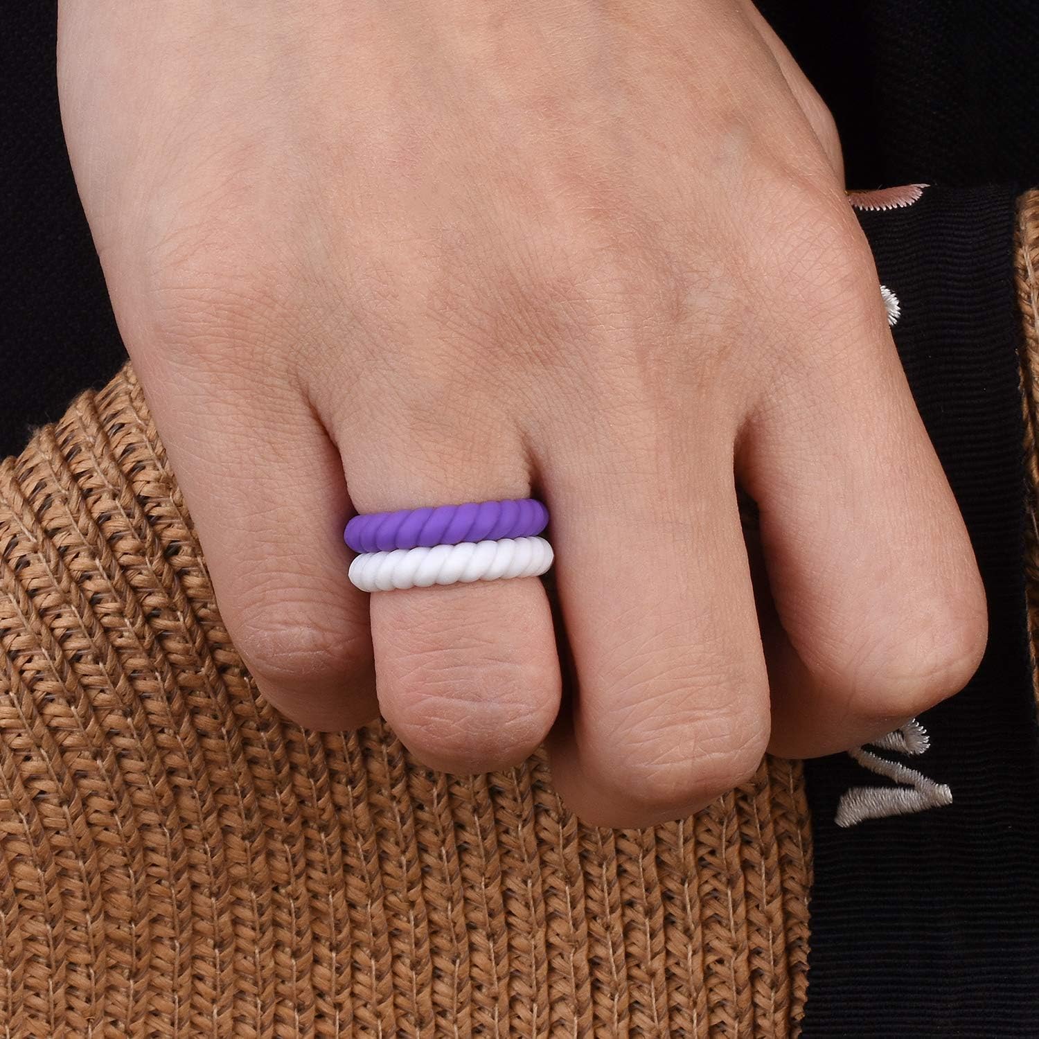 Egnaro Silicone Wedding Ring for Women,Thin and Stackble Braided Rubber Wedding Bands,No-Toxic,Skin Safe : Clothing, Shoes & Jewelry